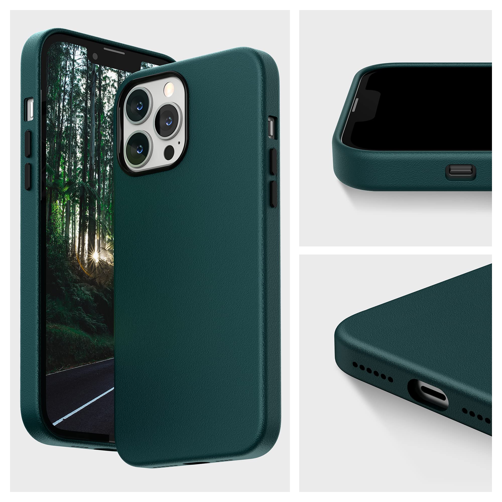 Premium Faux Leather iPhone 13 Pro Max Case (6.7 inch 2021) - SURPHY Slim Protective Phone Cover with Metallic Buttons & Soft Microfiber Lining | Teal Green | Perfect for Work, Travel & Everyday Use