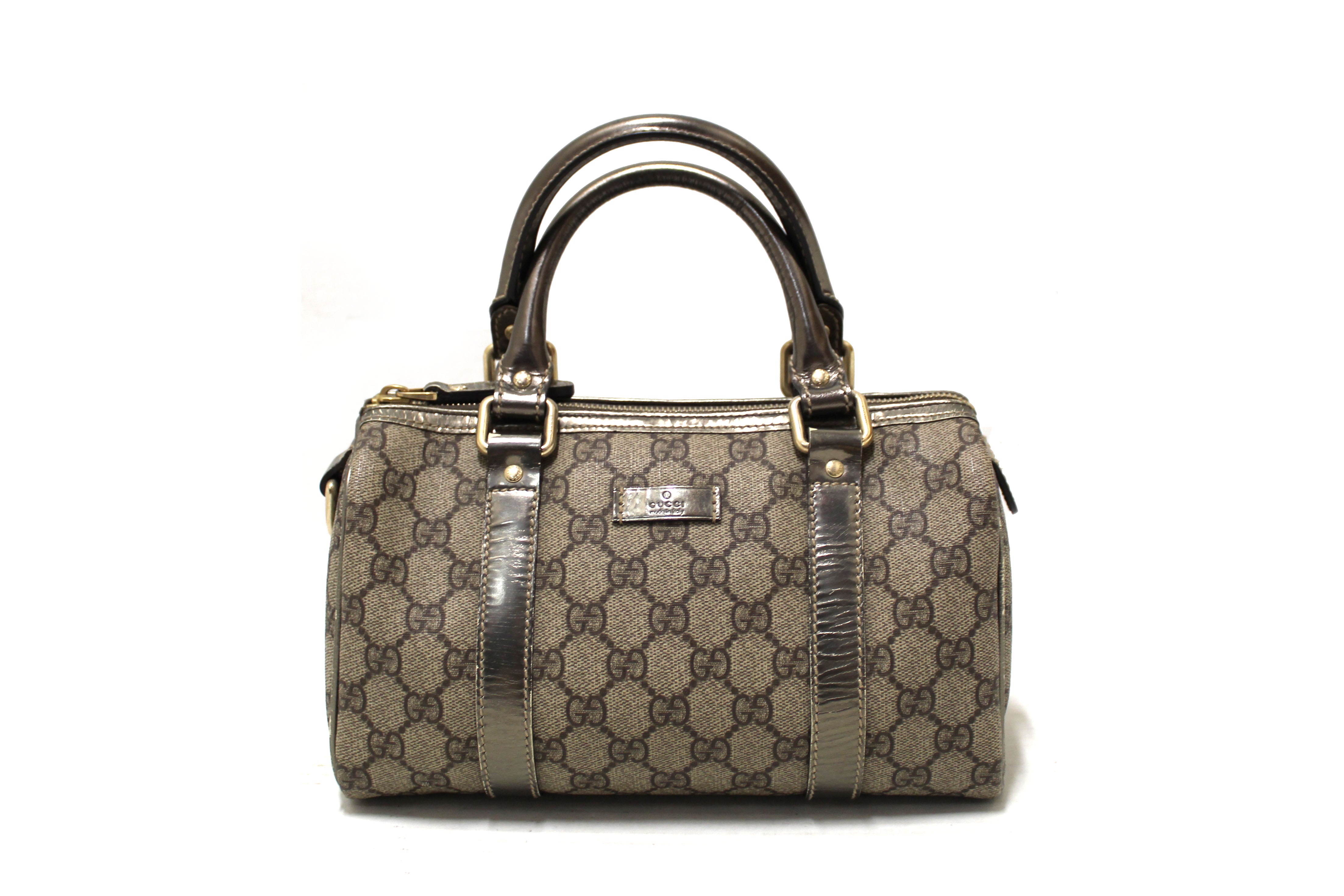 Authentic Gucci Grey & Silver Supreme Joy Small Boston Bag - Luxury Crossbody Purse for Women, Perfect for Parties, Travel & Everyday Use