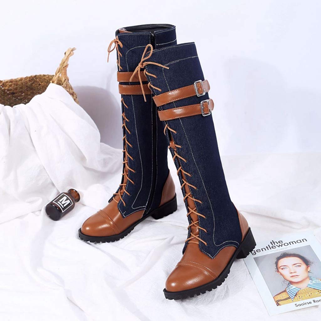 GIY Women's Winter Faux Fur Combat Boots - Waterproof Snow Boots with Buckled Straps & Side Zipper, Round Toe Riding Boots for Cold Weather, Outdoor Hiking & Snowy Day Fashion