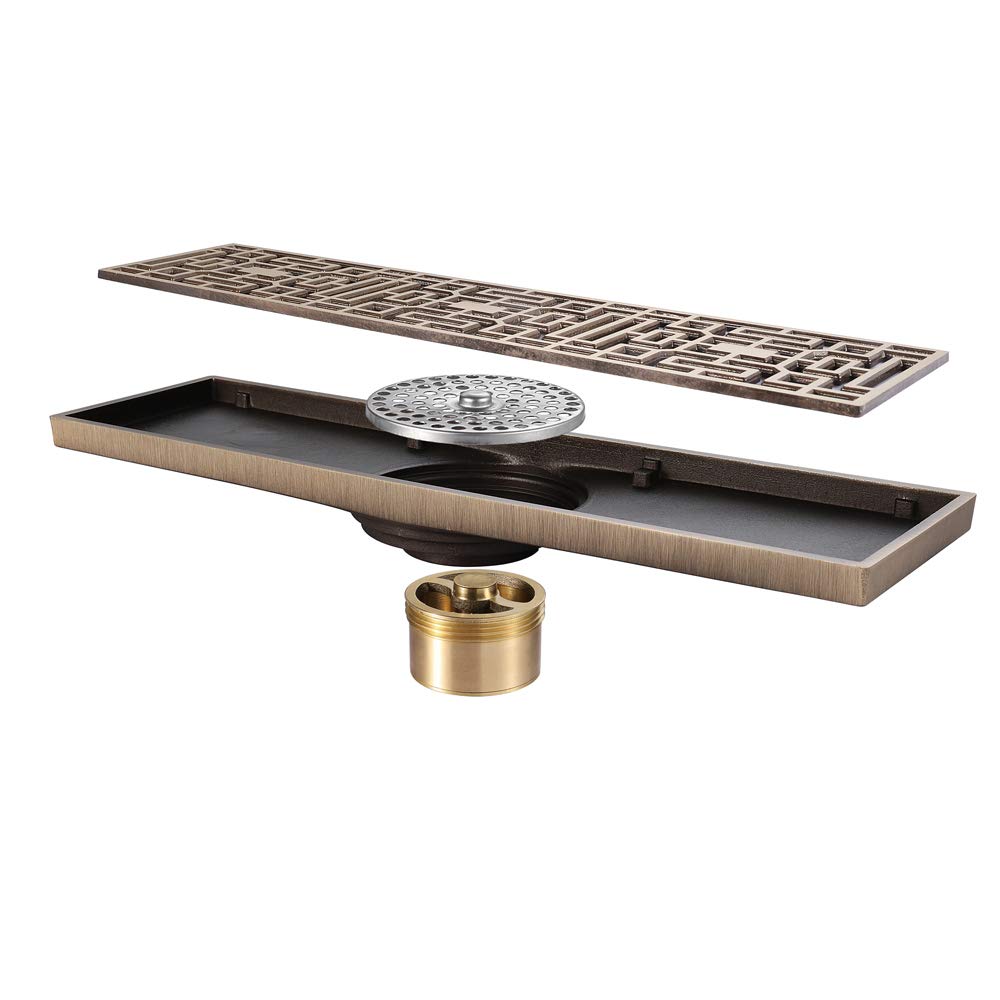Premium Brass Linear Shower Drain 11.8x3.2 Inch - Heavy Duty Floor Drain with Hair Strainer & Deodorant Core - Modern Bathroom Drainage Solution for Walk-in Showers and Wet Rooms