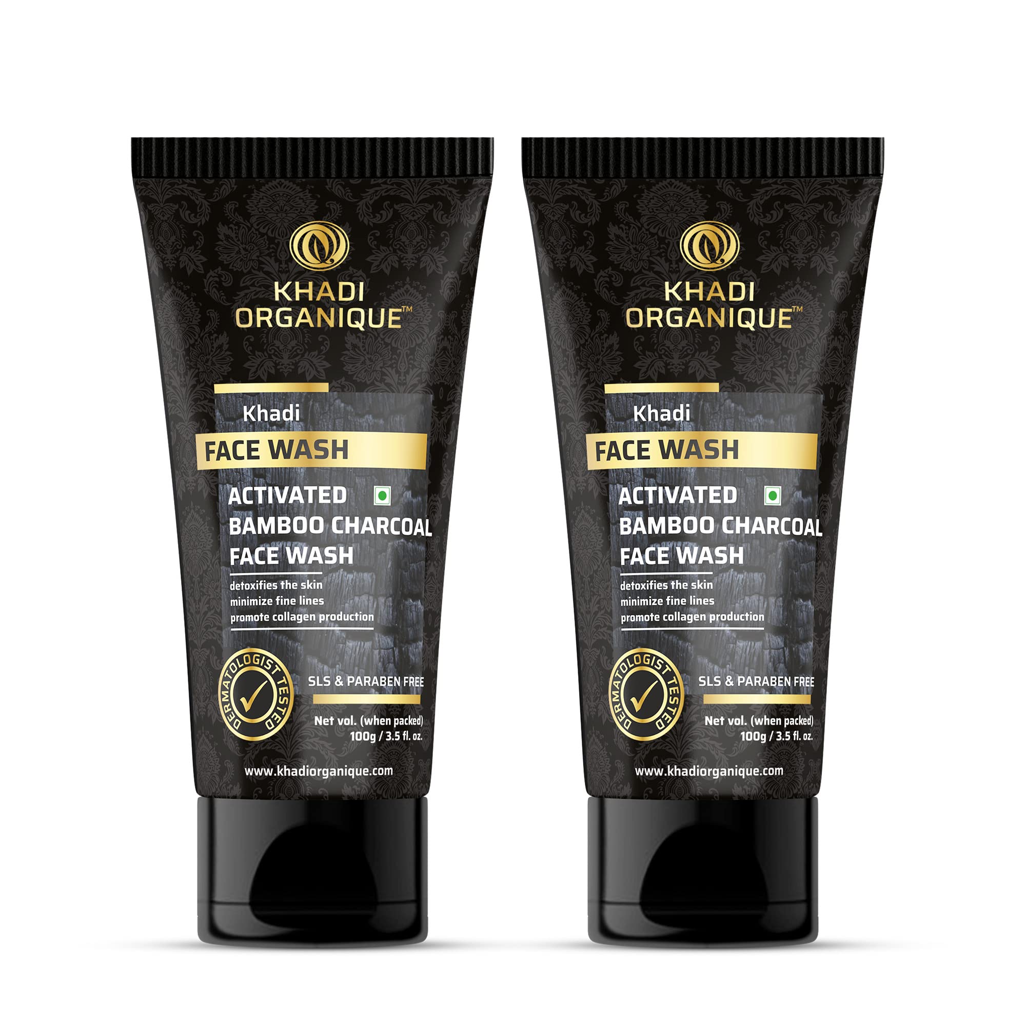 Khadi Organique Activated Bamboo Charcoal Face Wash 200g (Pack of 2) - Deep Pore Cleanser for Acne & Blackhead Removal | Detoxifying & Oil Control | Perfect for Oily & Combination Skin | Morning & Night Skincare Routine