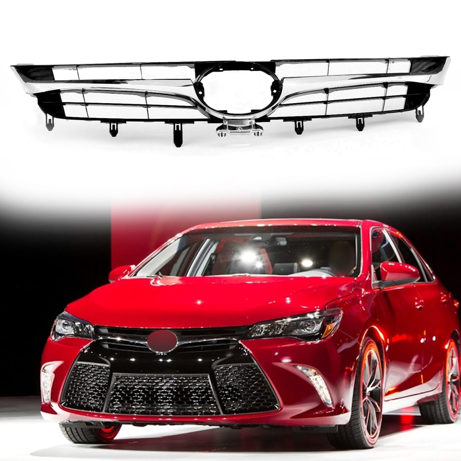 Chrome Front Bumper Upper Grille Replacement for 2015-2017 Toyota Camry LE XLE SE XSE - Compatible with Part Numbers 5310106411 & TO1200377 | Perfect Upgrade for Car Exterior Styling & Protection