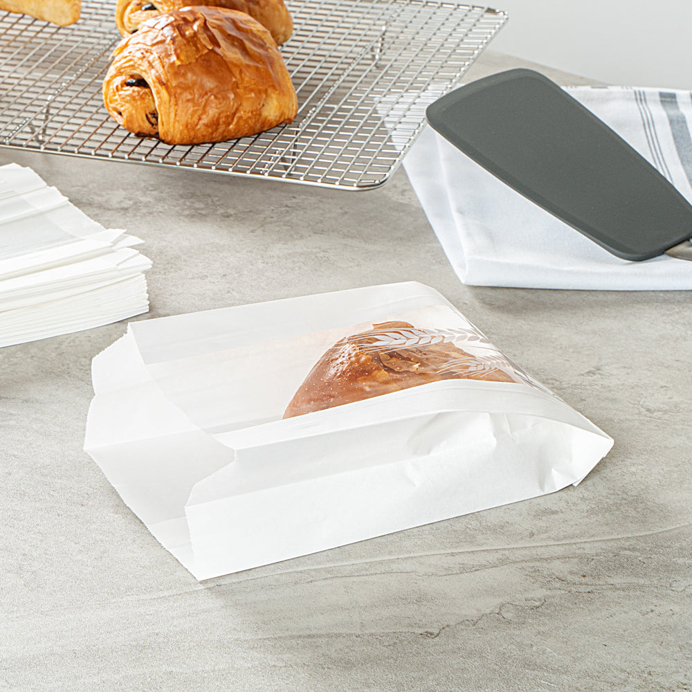 Greaseproof White Paper Bread Bags - Micro Perforated, Wheat Pattern (4.5