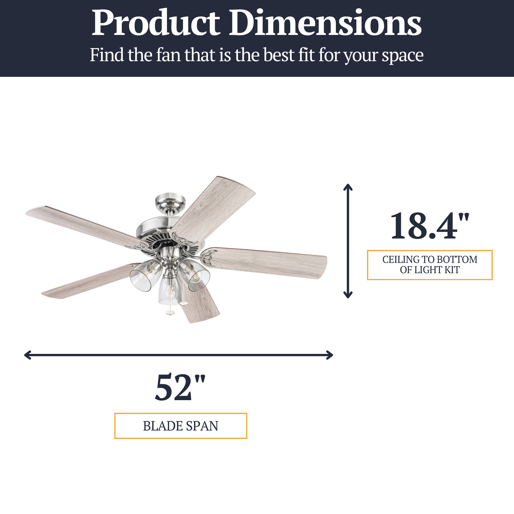 52 Inch Saybrook Brushed Nickel Ceiling Fan with Pull Chain - Modern Indoor Cooling for Living Room, Bedroom & Office