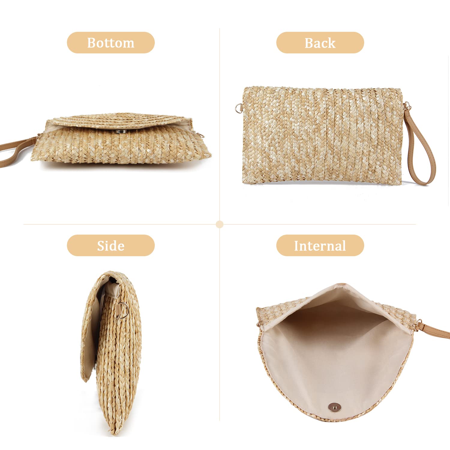 Women's Woven Straw Clutch Purse - Summer Beach Shoulder Bag for Women | Perfect for Beach Vacations, Pool Parties & Outdoor Events