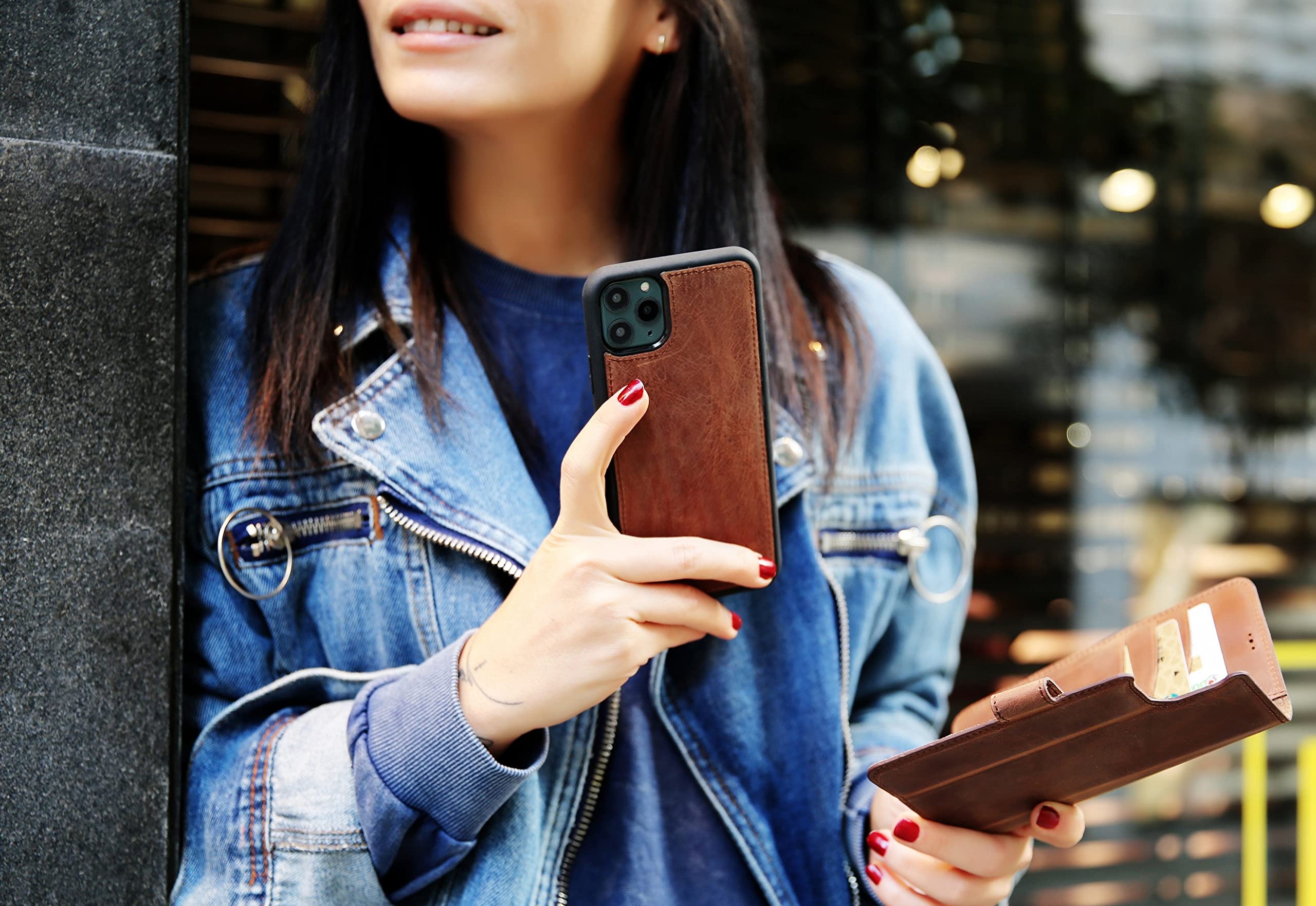 Vintage Brown Genuine Leather iPhone 14 Pro MAX Wallet Case with 4 Card Slots & Kickstand - RFID Protected, Wireless Charging Compatible - Handmade for Men & Women (Also Fits iPhone 14/13/12) - Perfect for Daily Commute, Business Meetings & Travel