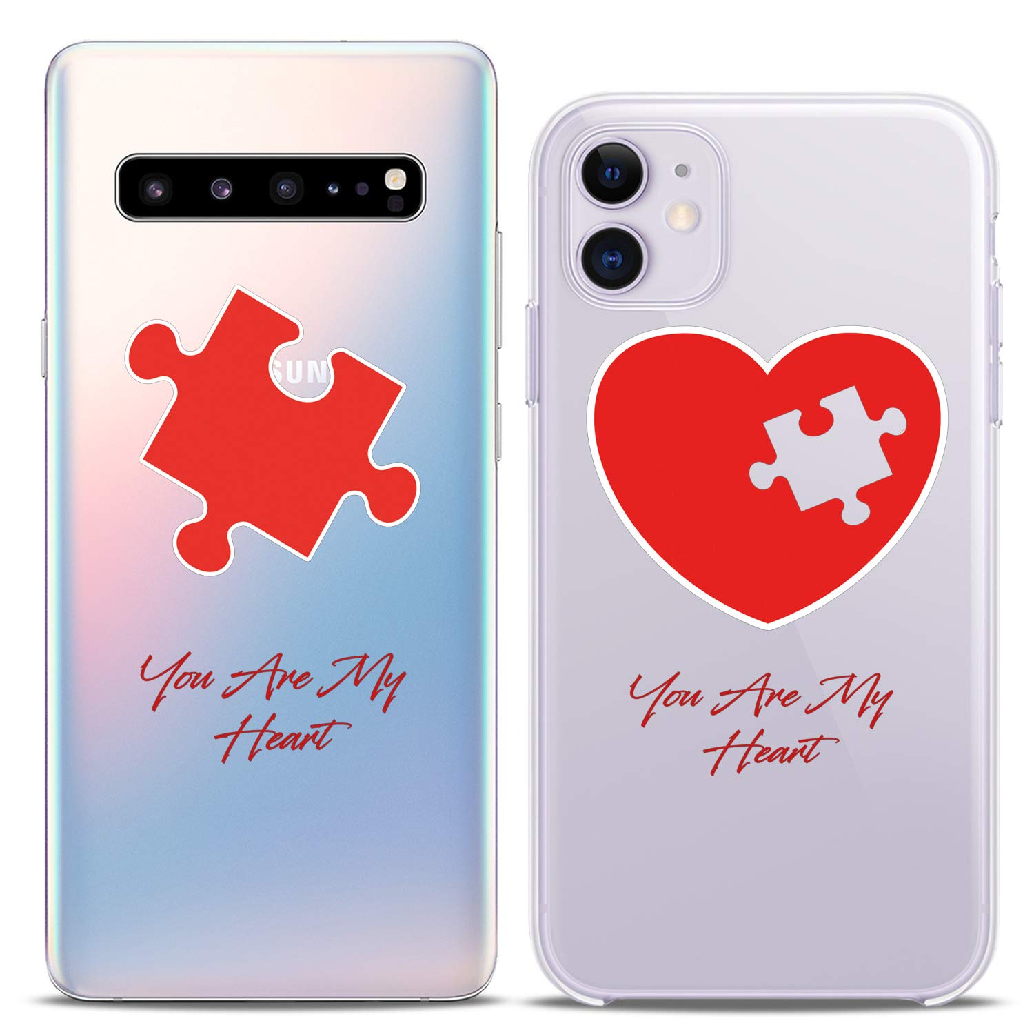 **Matching Couple iPhone Cases - Compatible with iPhone 16/15/14/13/12/11 Pro Max/Mini/XS/X/6s/8 Plus/7+/XR/10/SE/5 - Red Puzzle Quote Design - Anniversary Gift for Her - Cute Silicone Pair Cover for Boyfriend & Girlfriend - Perfect for Couples, Valentine's Day & Romantic Gifts**