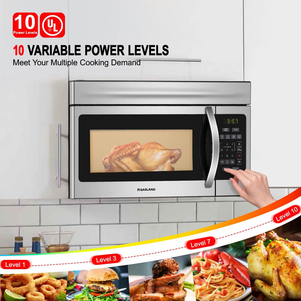 Gasland 1.6 Cu.Ft Over the Range Microwave Oven - 1000W 30 Inch Stainless Steel Built-in Microwave with 300 CFM Exhaust Fan & LED Light (Model OTR1603S) - Perfect for Kitchen Remodeling, Small Spaces & Modern Home Cooking
