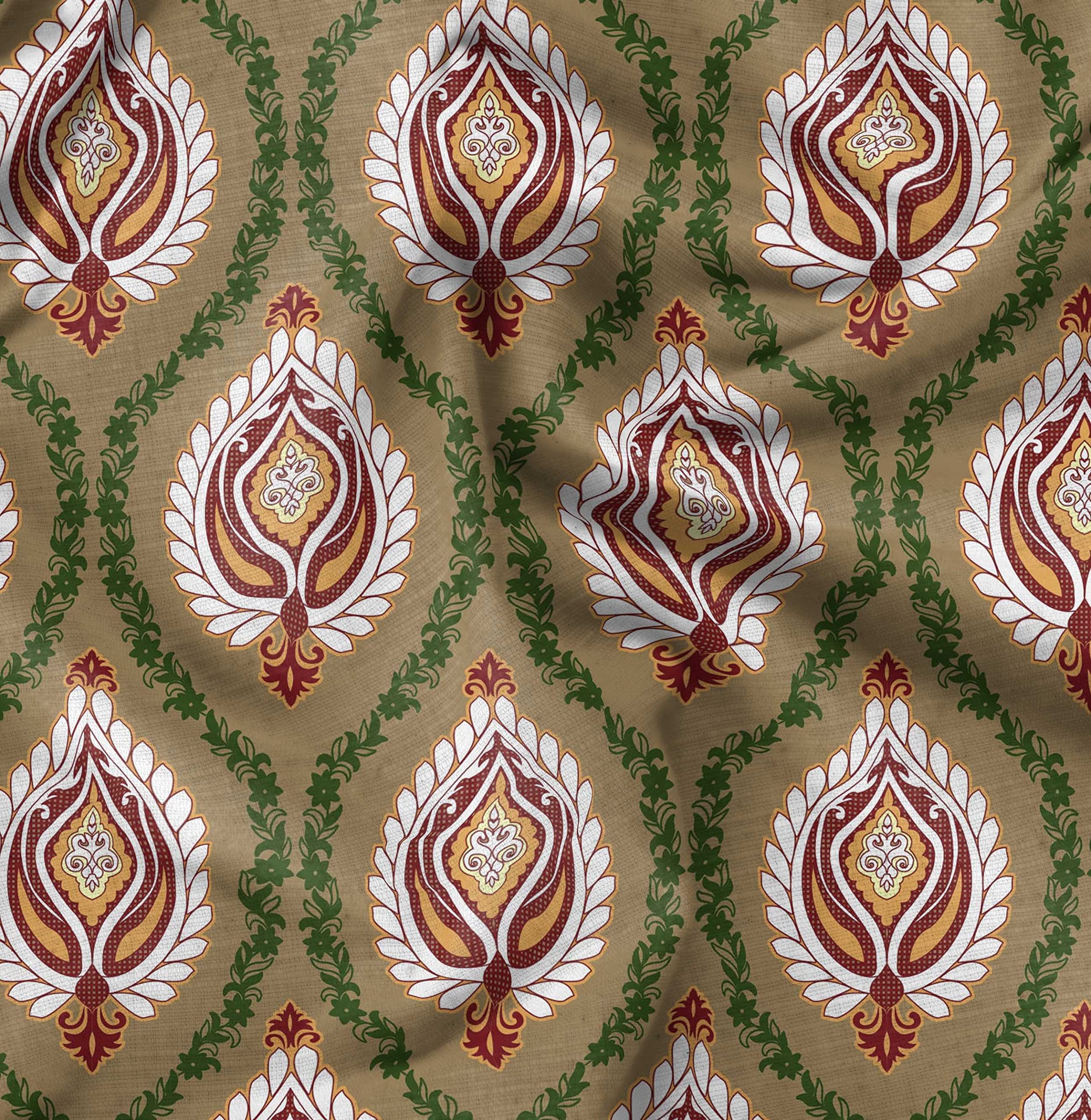 Soimoi Moss Georgette Brown Fabric by The Yard - 42 Inch Wide Floral Damask Printed Textile for Dresses, Scarves & DIY Crafts - Elegant Lightweight Material for Apparel, Home Decor & Sewing Projects