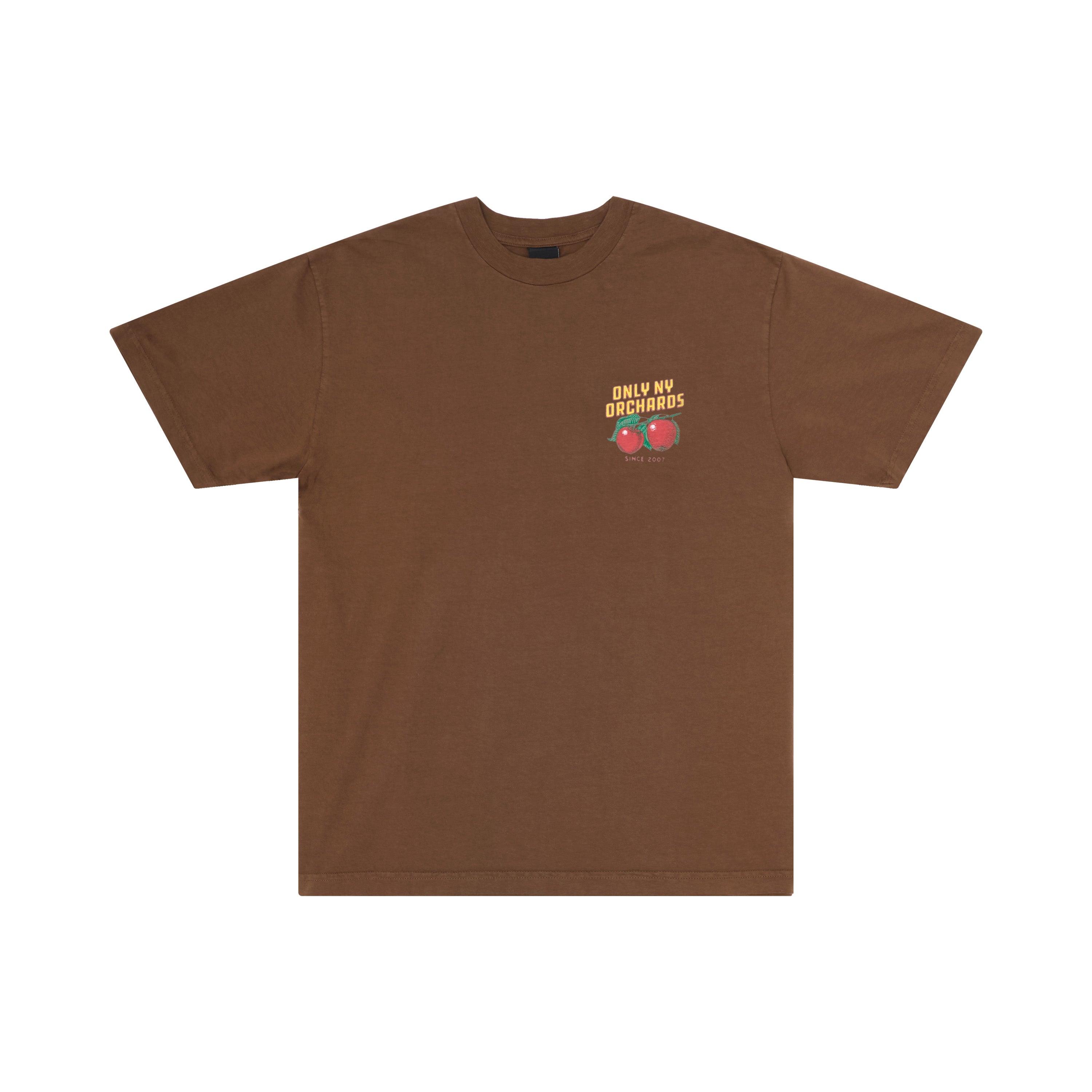 Only NY Orchards Graphic T-Shirt - Soft Cotton Tee in Chocolate Brown for Men & Women | Casual Streetwear, Urban Fashion, Everyday Comfort