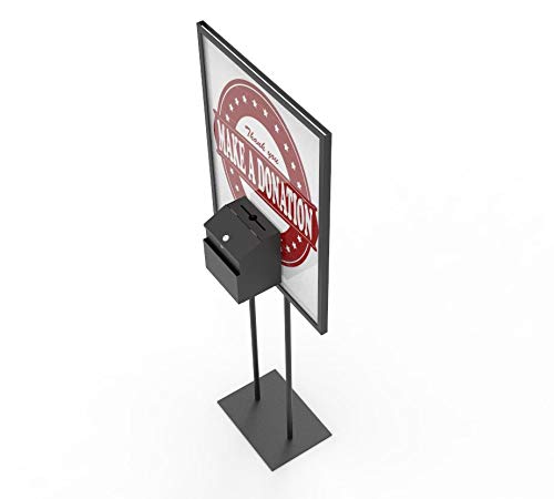 FixtureDisplays® Black Donation Poster Stand with Secure Metal Lock Box - Ballot Collection Display for Fundraising Events, Voting Stations & Charity Campaigns (Poster Not Included, Model 11062+11118-BLACK-NPF)