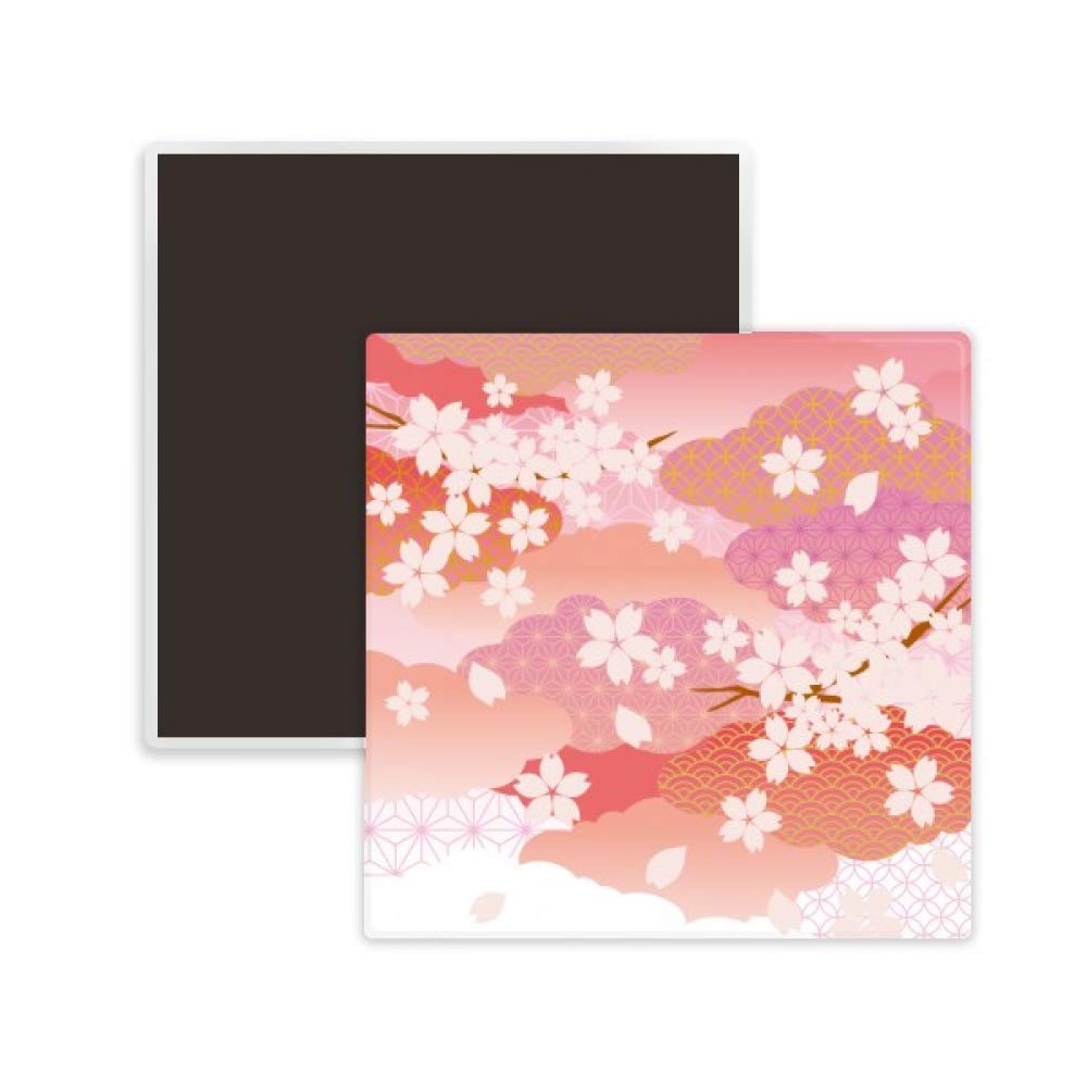 Cherry Blossom Pink Cloud Pattern Ceramic Square Fridge Magnet - Japanese Sakura Keepsake Gift for Home, Office & Travel Decor (Perfect for Refrigerators, Lockers & Whiteboards)