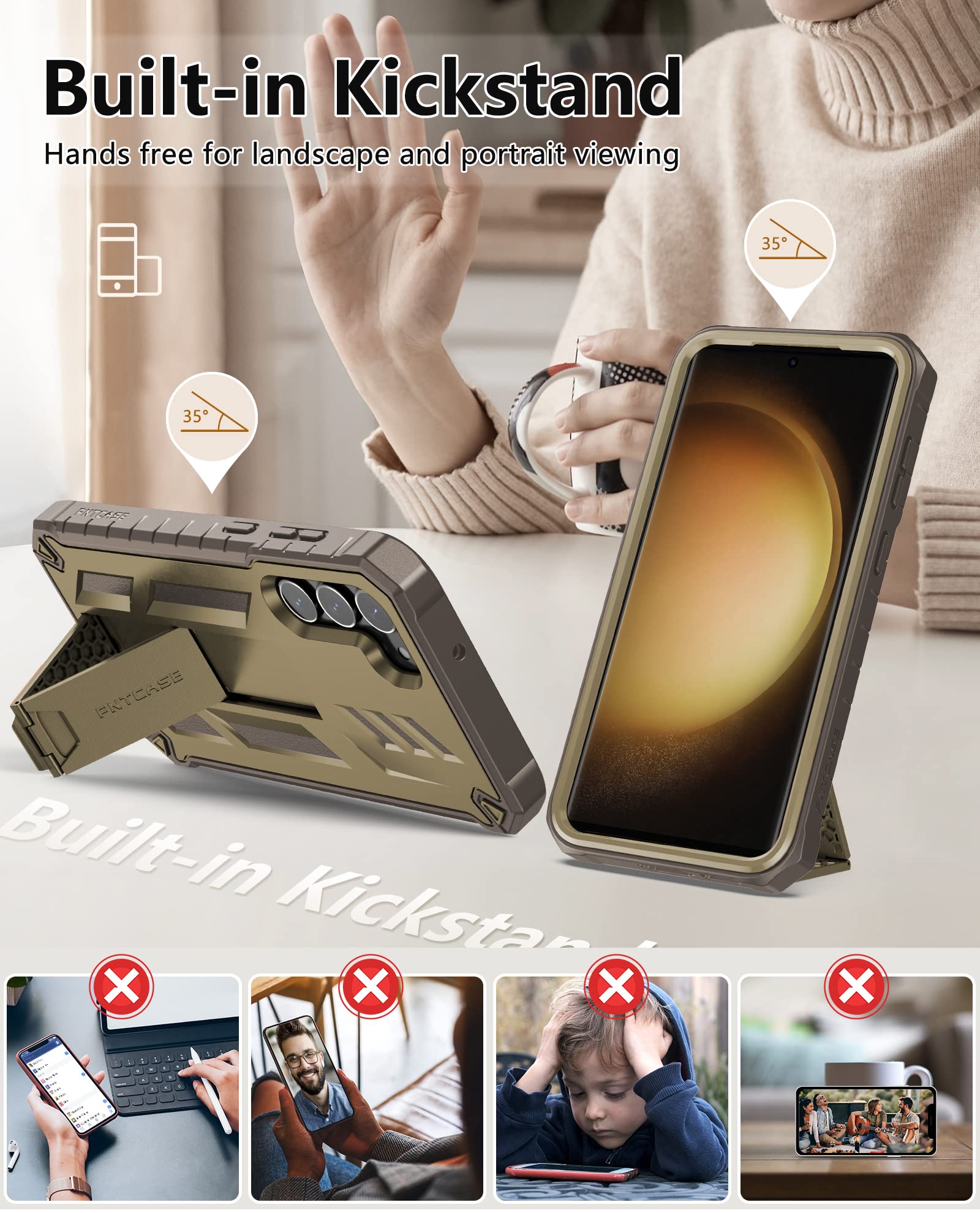 FNTCASE for Samsung Galaxy S23 Case - Military Grade Shockproof Protective Cover with Built-in Screen Protector & Kickstand | Dual Layer Rugged Design, Drop Proof Full Protection for 6.1