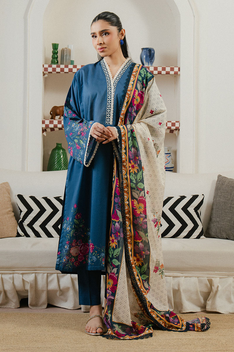 Midnight Tide 3-Piece Printed Lawn Suit for Women - Floral Design Summer Outfit - Perfect for Weddings, Parties & Casual Wear