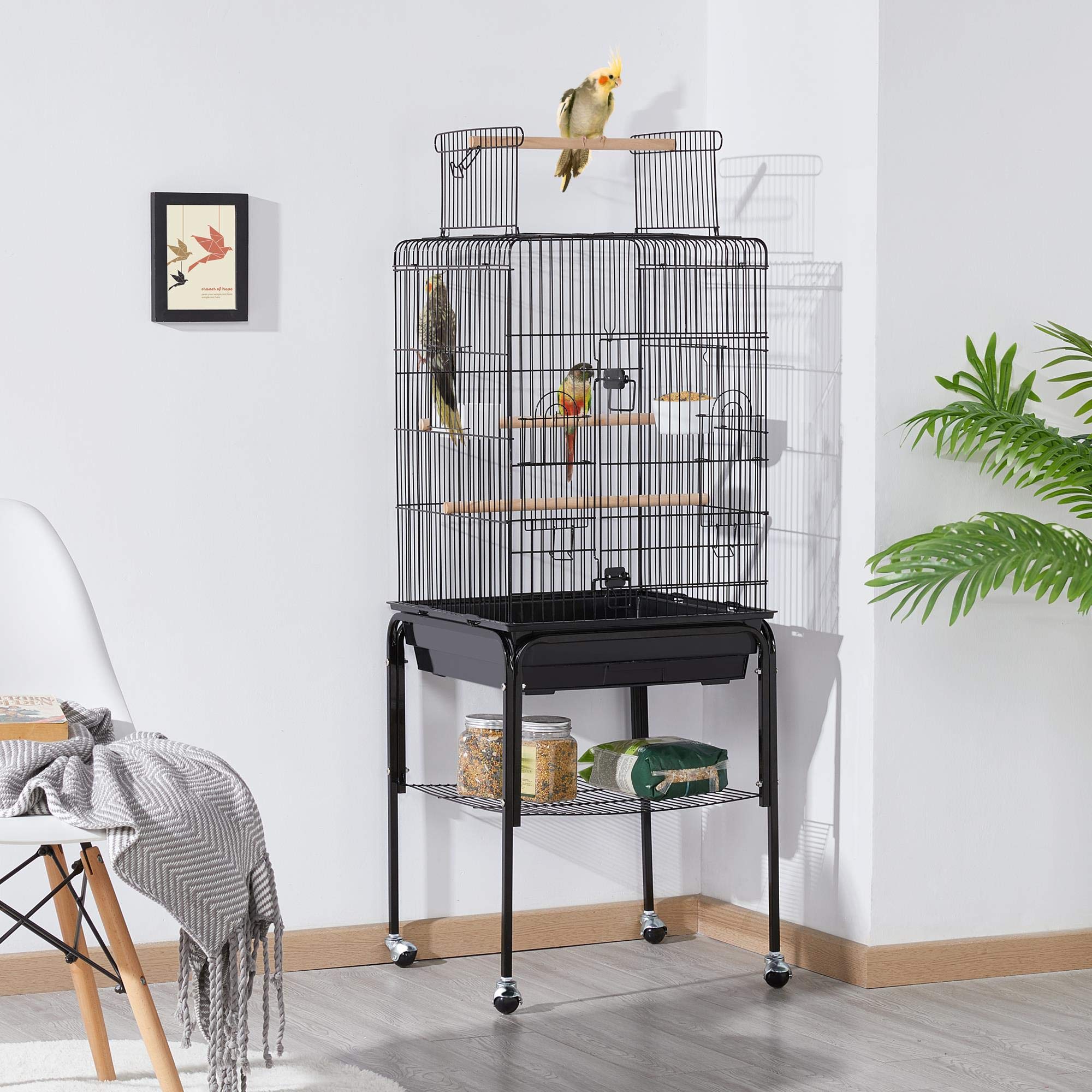 Yaheetech Open Top Rolling Parrot Cage for Cockatiels, Sun Conures & Green Cheek Parakeets - Medium Bird Cage with Detachable Stand - Perfect for Home, Office & Pet Store Use