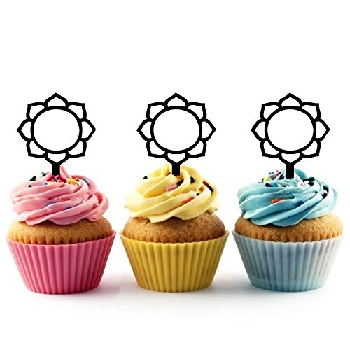 Buddhist Lotus Flower Silhouette Acrylic Cupcake Toppers - 10pcs for Wedding, Birthday Party Decorations - Perfect for Cake Decor, Dessert Displays & Special Events