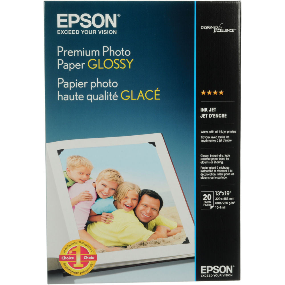 Epson Premium Glossy Photo Paper 13x19 Inches - 20 Sheets for High-Quality Photo Printing, Ideal for Professional Photography, Art Prints, and Home Decor
