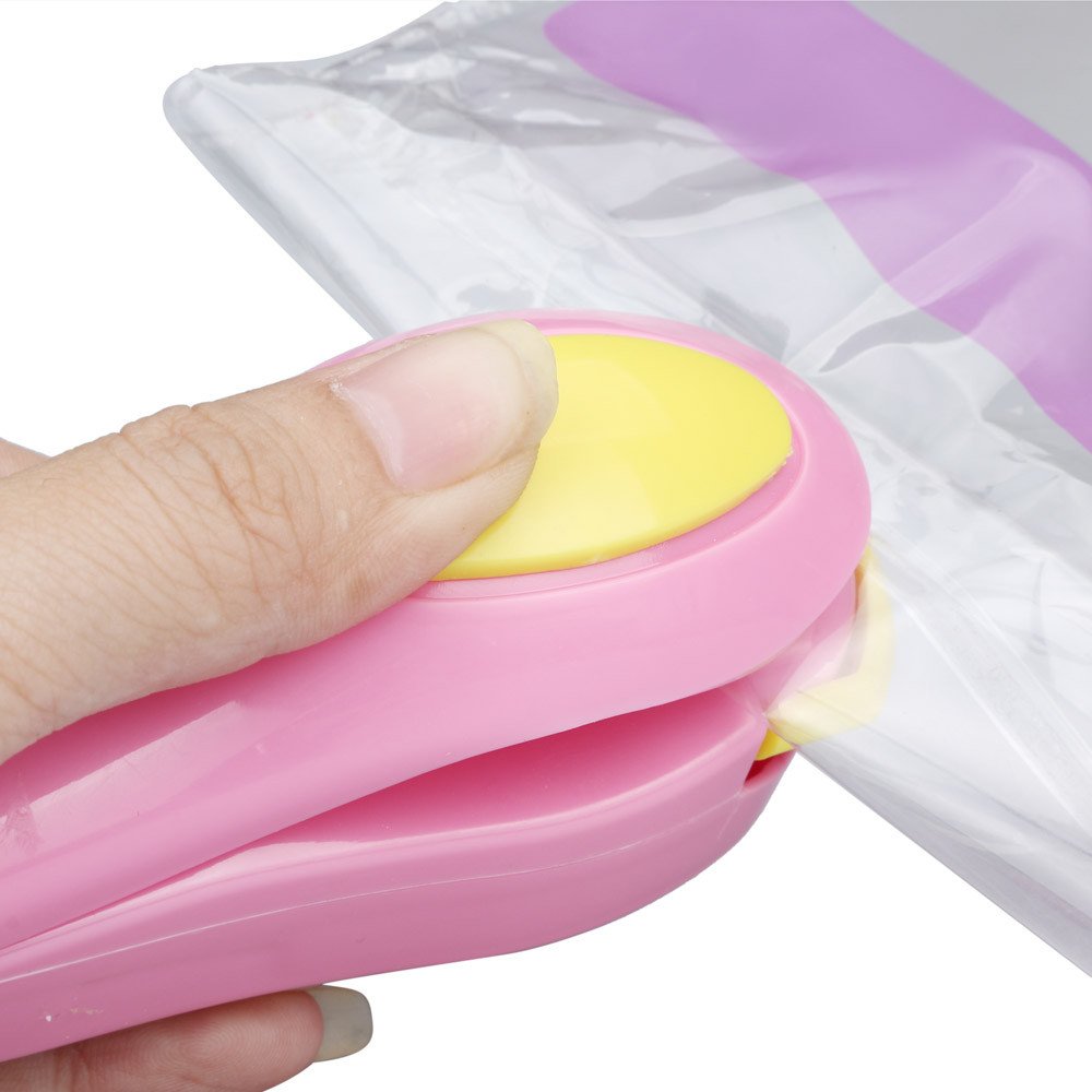Portable Mini Plastic Bag Sealer - Under Bed Storage Heat Sealing Machine for Food, Clothes & Organizing | Compact Impulse Sealer for Home, Travel & Camping (Pink, One Size)