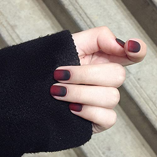 24PCs Matte Press on Fake Nails - Short Square Full Cover Artificial Nails for Women & Girls | Red False Nails for Daily Wear, Parties & Special Occasions