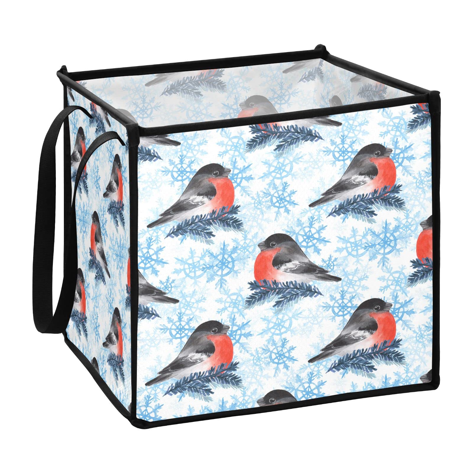 Blue Snowflakes Square Collapsible Storage Bins with Handles - 13x13x13 Inch Foldable Fabric Cube Organizer for Toys, Nursery, Shelves & Closet - Perfect for Home Organization & Seasonal Decor