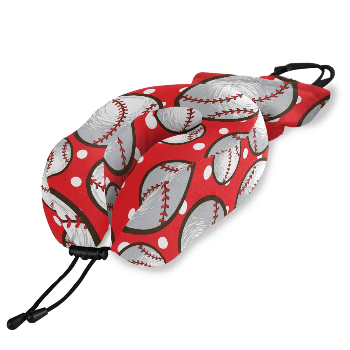 ALAZA Memory Foam Travel Neck Pillow with Baseball Dots Design - Soft, Washable & Comfortable for Airplane, Car & Office Use - Includes Snap Clip for Easy Attachment
