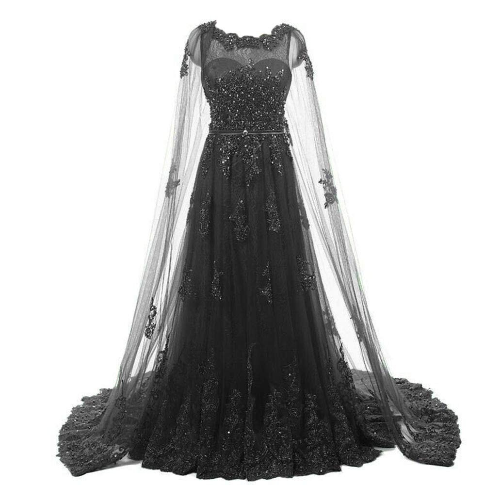 Elegant Women's Beaded Lace Tulle Formal Evening Gown with Detachable Cape - Perfect for Prom, Wedding, and Black Tie Events