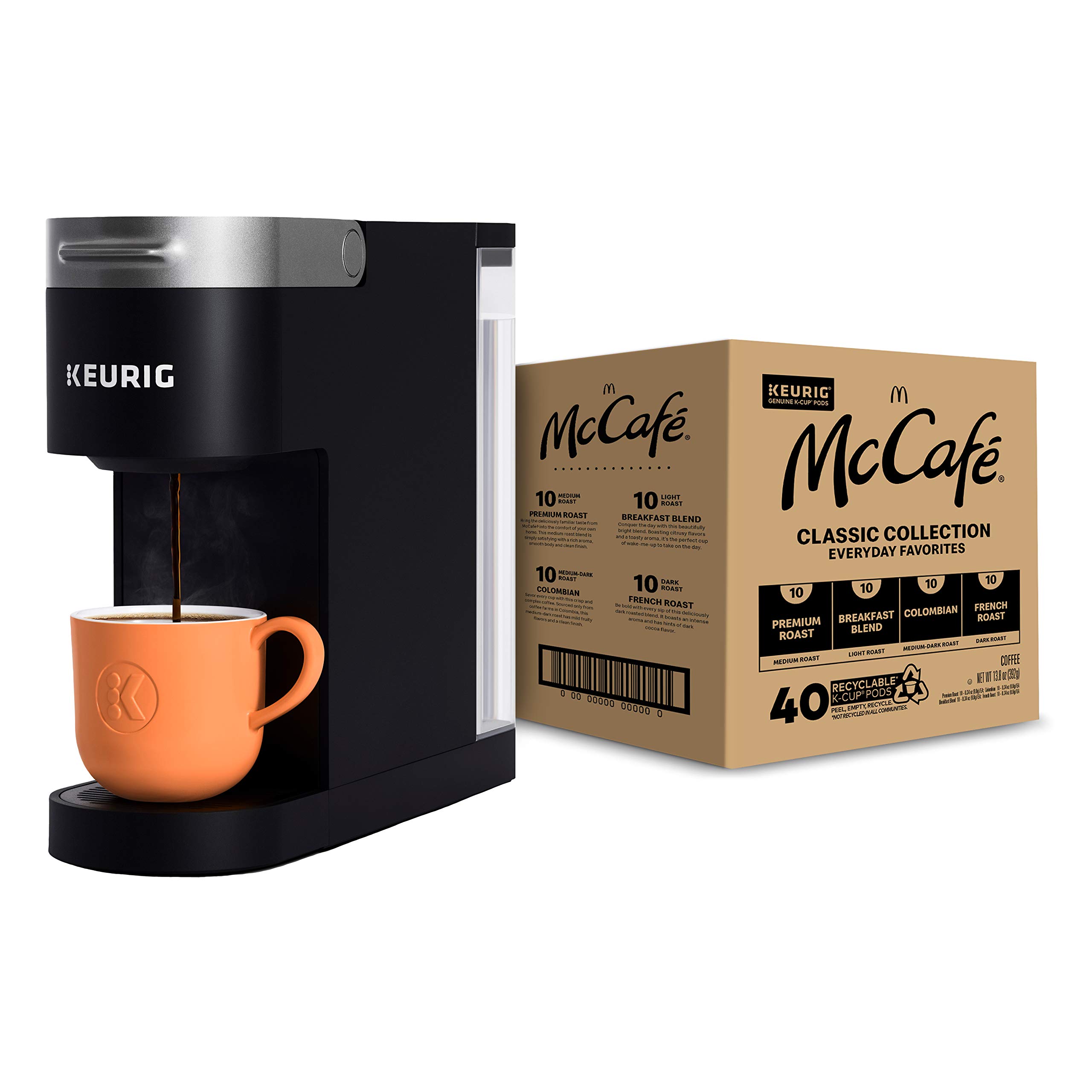 Keurig K-Slim Single Serve Coffee Maker with McCafé Classic Collection Variety Pack (40 K-Cup Pods) - Compact Coffee Machine for Home, Office & Dorm Use