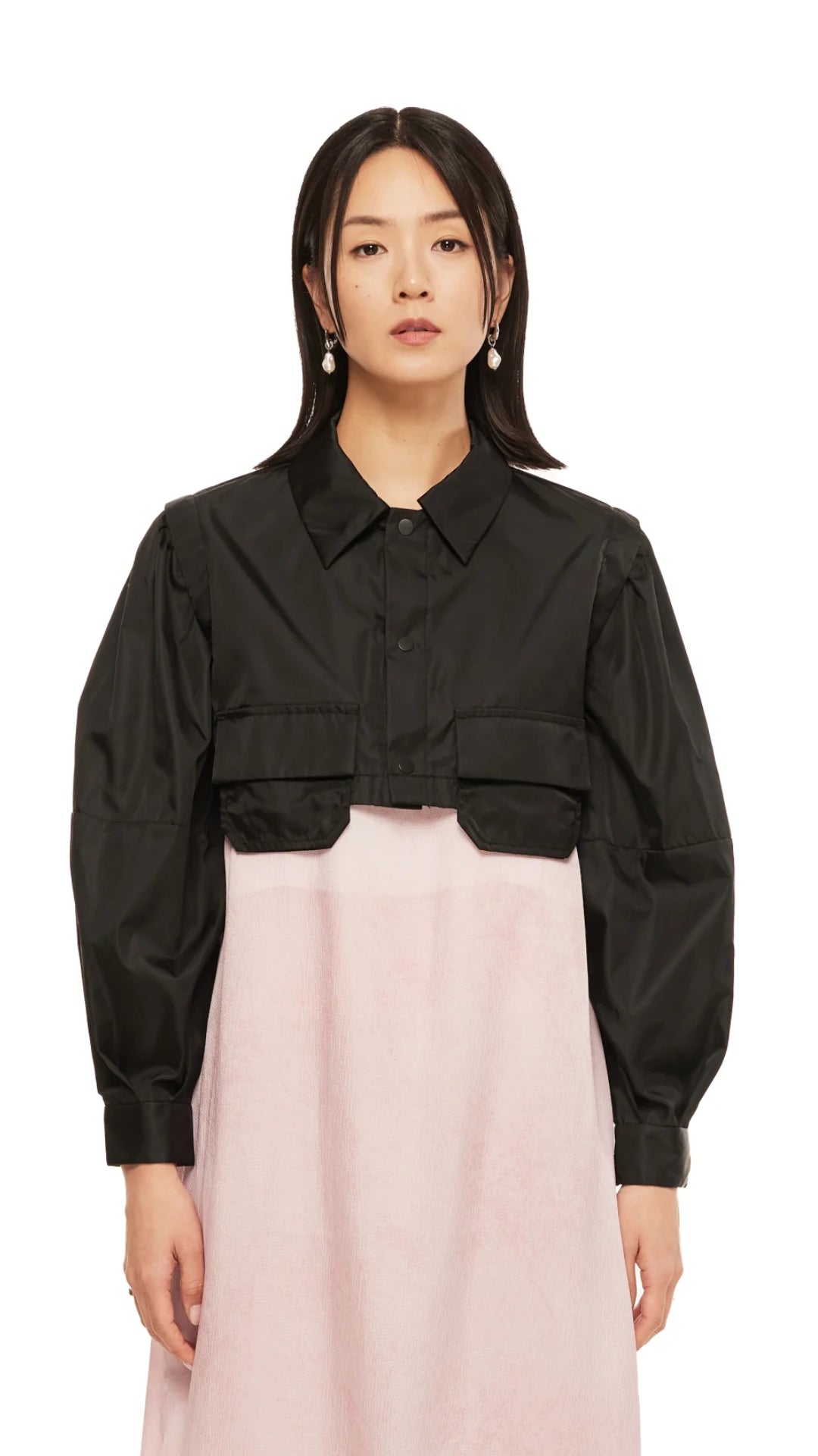 Women's Puff Sleeve Nylon Short Shirt Jacket - Lightweight Spring/Summer Outerwear for Casual Outings & Street Style Fashion