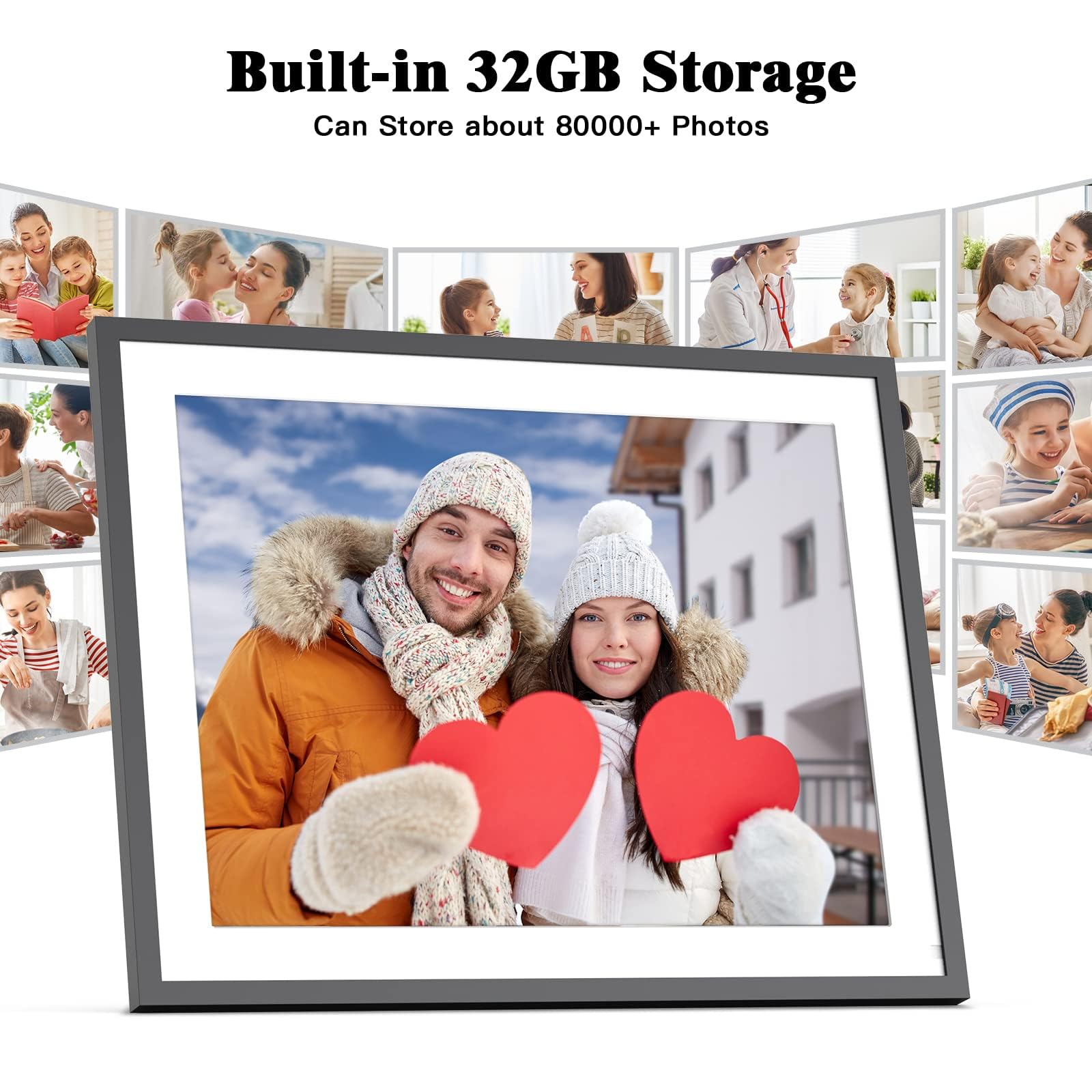 17-inch 32GB Smart Digital Photo Frame with IPS Touch Display - Dual WiFi, Auto-Rotate, Easy Photo Sharing via App & Email - Perfect Gift for Mom, Family & Home Decor (Black) - Display Memories in Living Room, Bedroom or Office