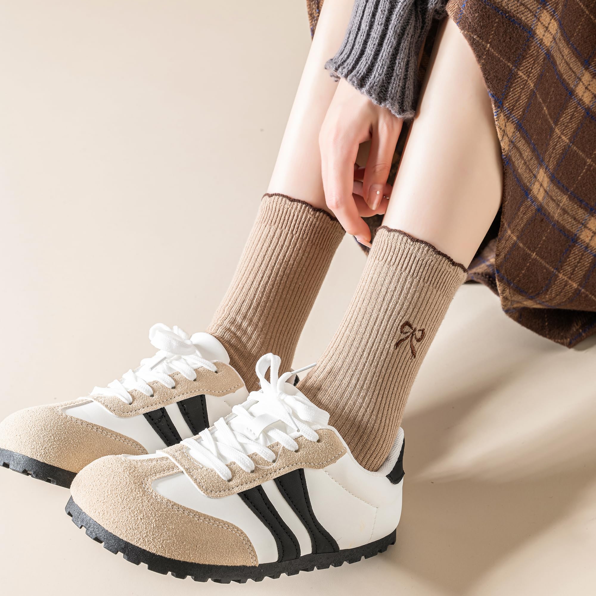 Women's Fashion Crew Socks 5-Pack - Cotton Ankle Socks with Ruffle Trim & Cute Embroidery - Casual Dress Socks for Work, Daily Wear & Outfits