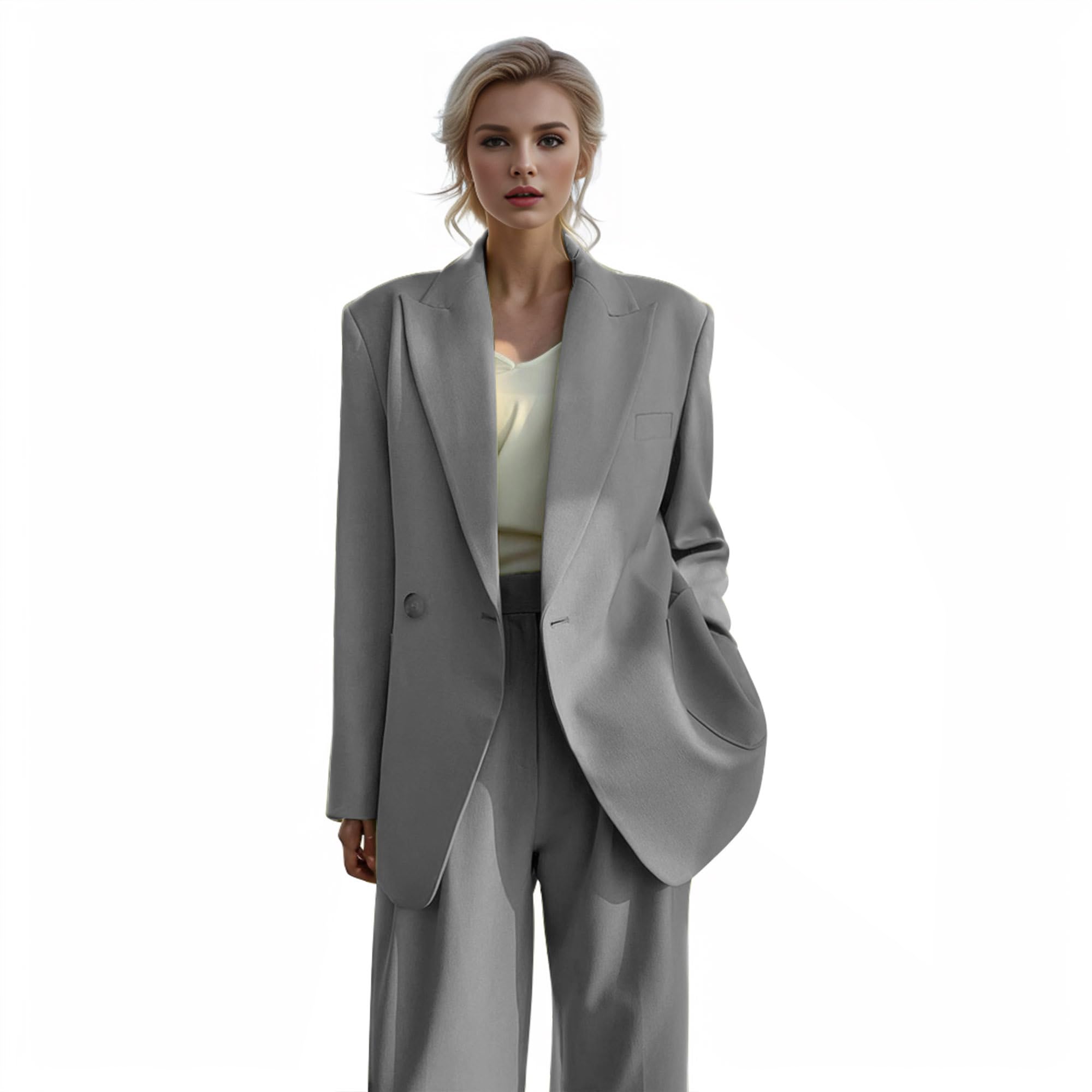 Women's Plus Size 2-Piece Pant Suit Set - Loose Fit Business Blazer & Pants Outfit for Professional Women | Office Wear, Job Interviews & Formal Occasions
