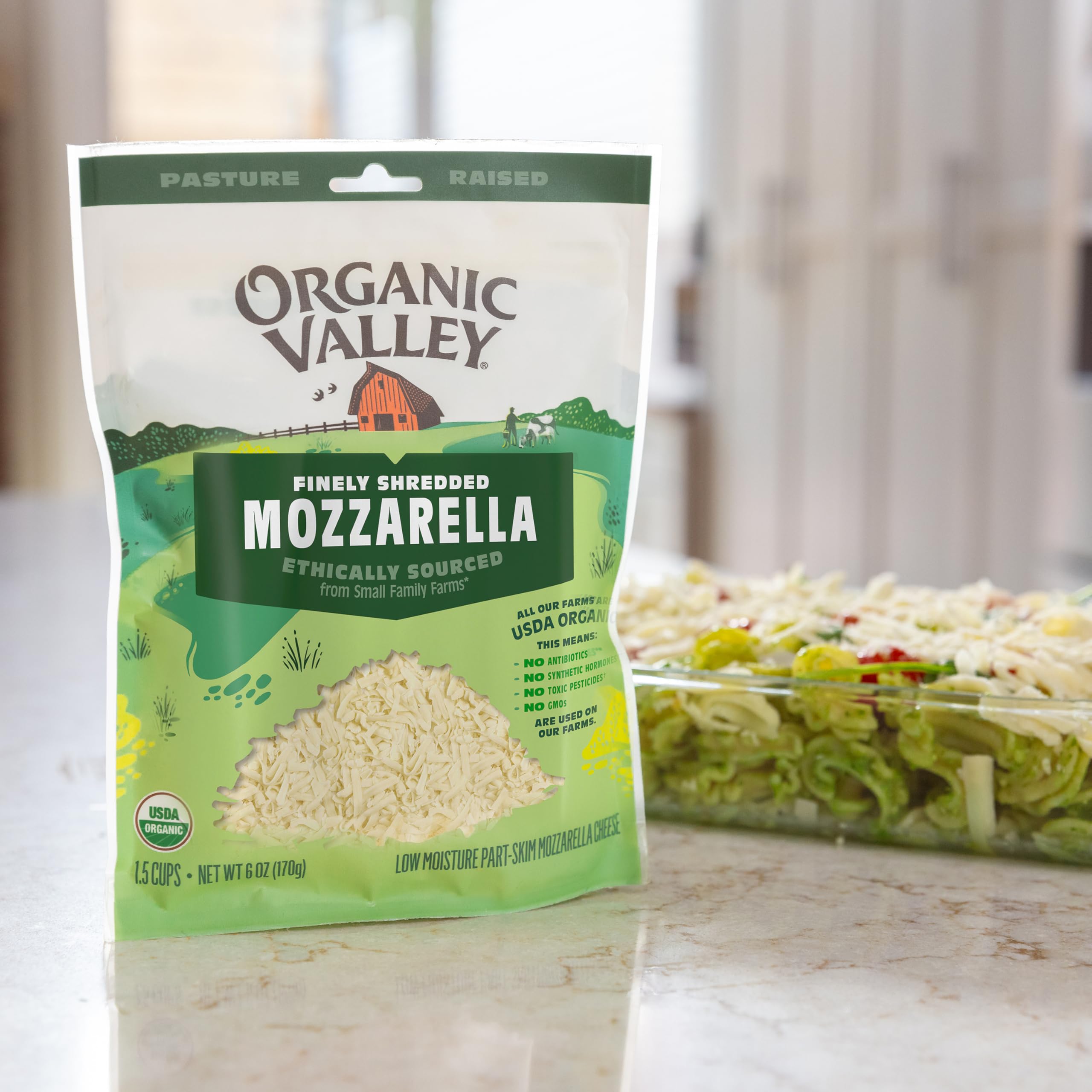 Organic Valley Organic Finely Shredded Mozzarella Cheese - 6 oz | Premium Melting Cheese for Pizza, Pasta & Salads | USDA Certified Organic, Gluten-Free