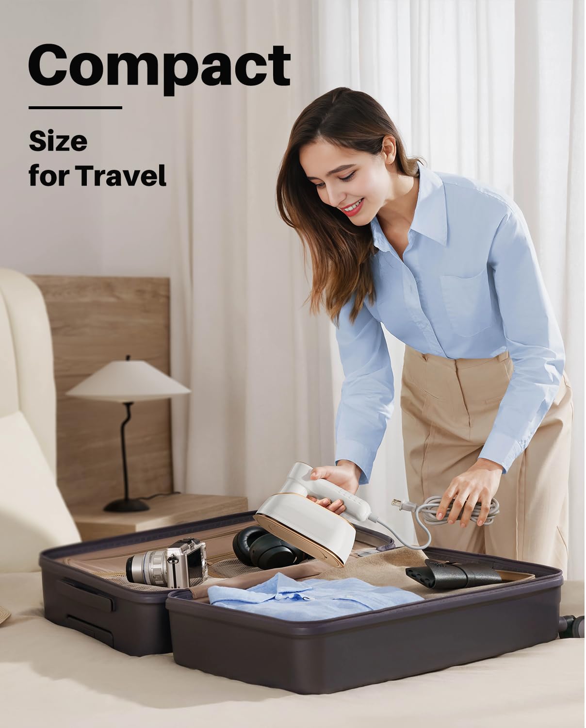1200W Portable Travel Steamer for Clothes - Fast Heating 10S Wrinkle Remover with LCD Display | Compact Garment Steamer for Home, Dorm & Travel | Perfect for Business Trips, Weddings & Daily Outfits (White)