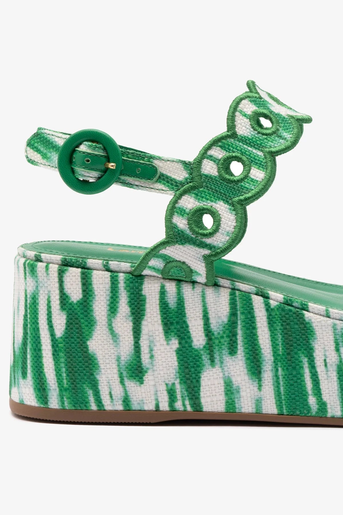 Florence Embroidered Flatform Sandals - Tie Dye Evergreen Raffia Women's Summer Beach Sandals for Vacation, Poolside & Boho Outfits