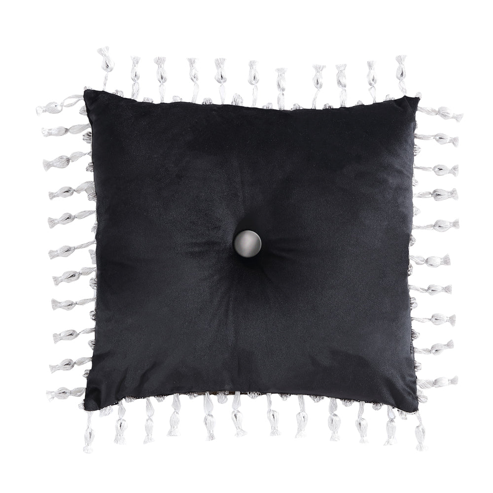 Chamonix Silver Button Square Filled Cushion - Stylish Home Decor Throw Pillow for Sofa, Bed & Living Room - Soft & Comfortable Decorative Accent Pillow