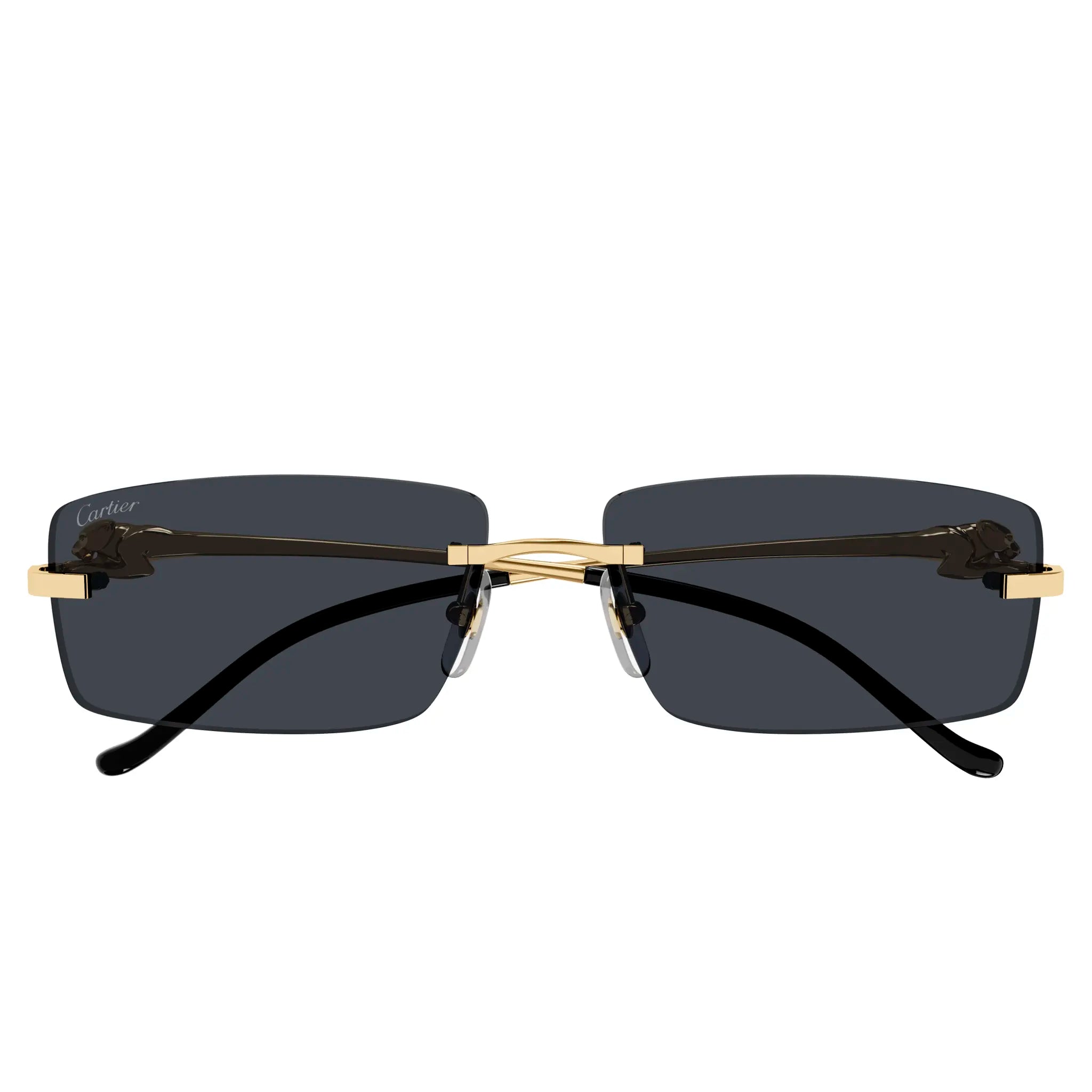 Cartier CT0430S 001 Panthere De Cartier Gold Grey Rimless Sunglasses for Women - Luxury Designer Eyewear - UV Protection - Perfect for Beach, Driving & Fashion Outfits
