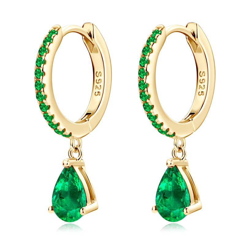 Pavé Water Drop Emerald Stud Earrings for Women - 14K Gold Plated Dangle Earrings | Elegant Jewelry Gift for Wedding, Party & Special Occasions