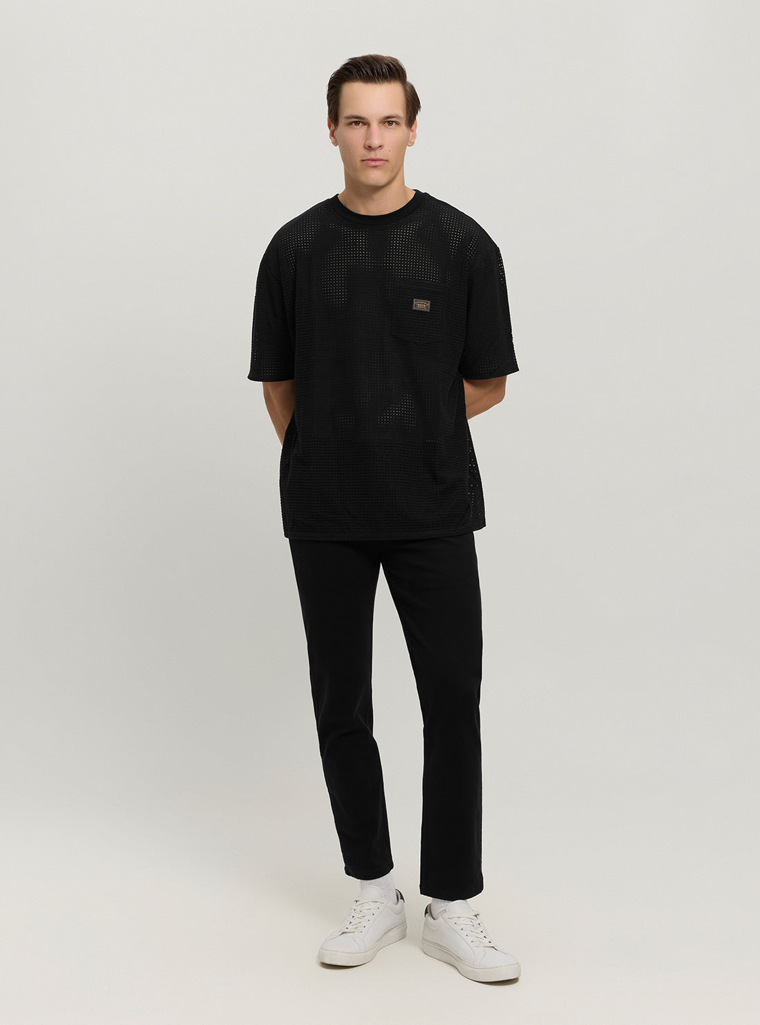 Guess Originals Black Mesh T-Shirt for Men - Breathable & Stylish Casual Tee for Summer, Gym, and Everyday Wear