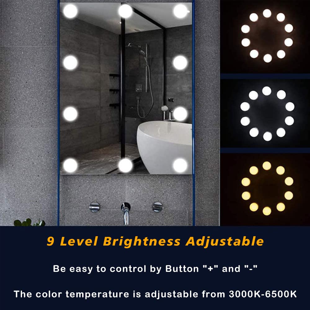Hollywood LED Vanity Mirror Lights - 10 Dimmable Bulbs, 3 Color Modes for Makeup & Dressing Table
