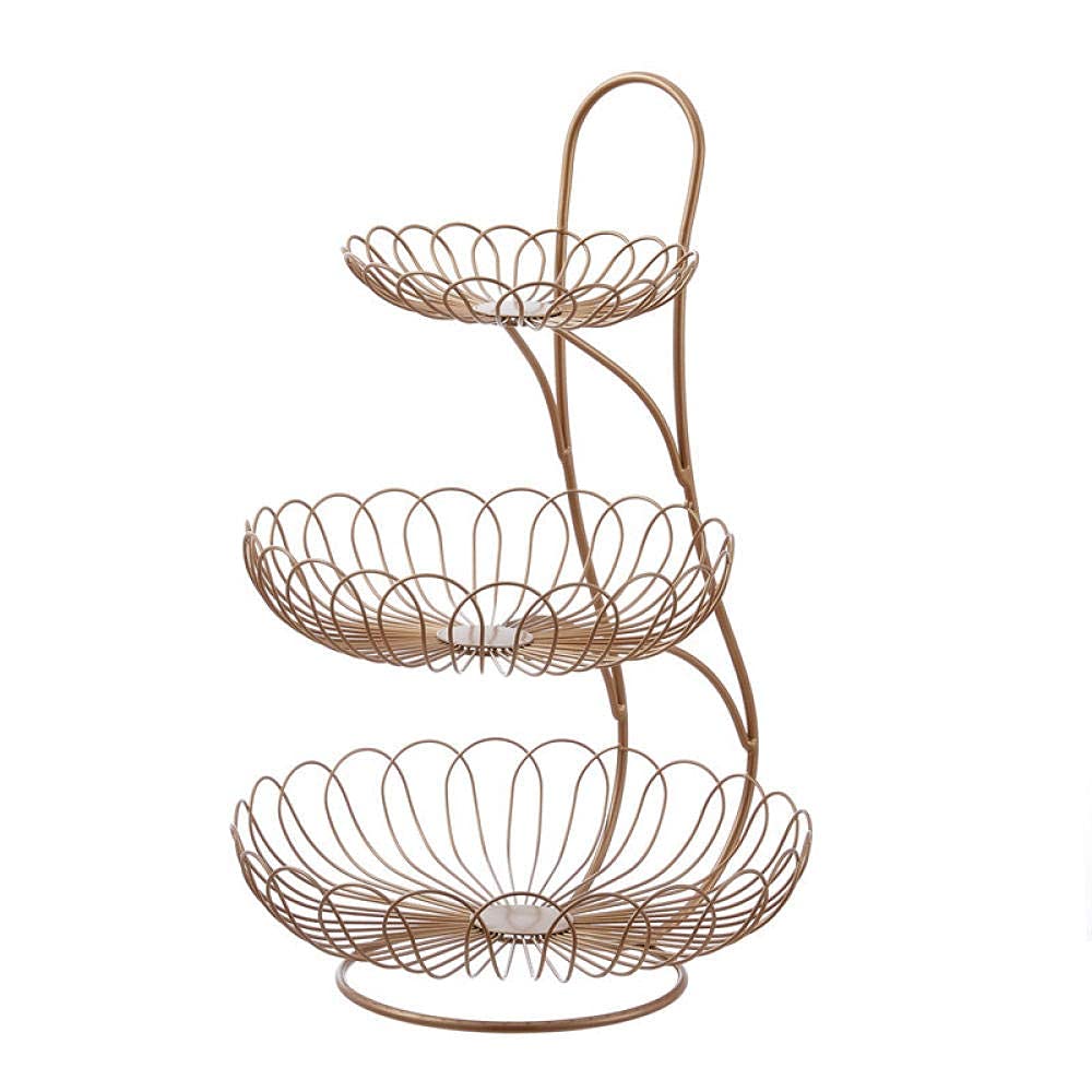 XJZKA 3-Tier Wrought Iron Fruit Basket - Modern Minimalist Oversized Candy & Snack Tray for Living Room, Kitchen, Dining Table - Brown (Perfect for Organizing Fruits, Snacks, and Home Decor)