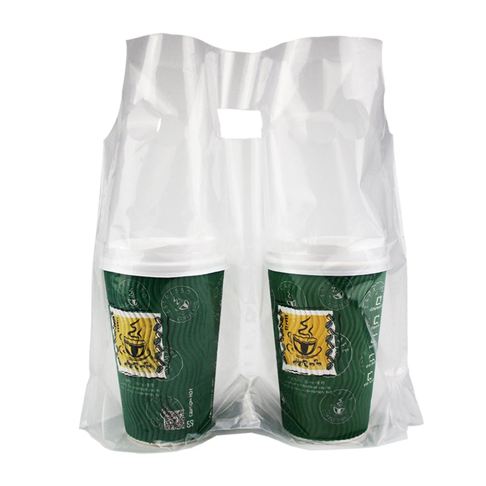 FERENLI 500PCS Clear Plastic Drink Bags with Handle - 12.2x11 Inch Reusable Beverage Pouches for Milk, Juice & Water - Hanging Hole for Easy Storage - Perfect for Restaurants, Cafes, Food Trucks & Party Catering