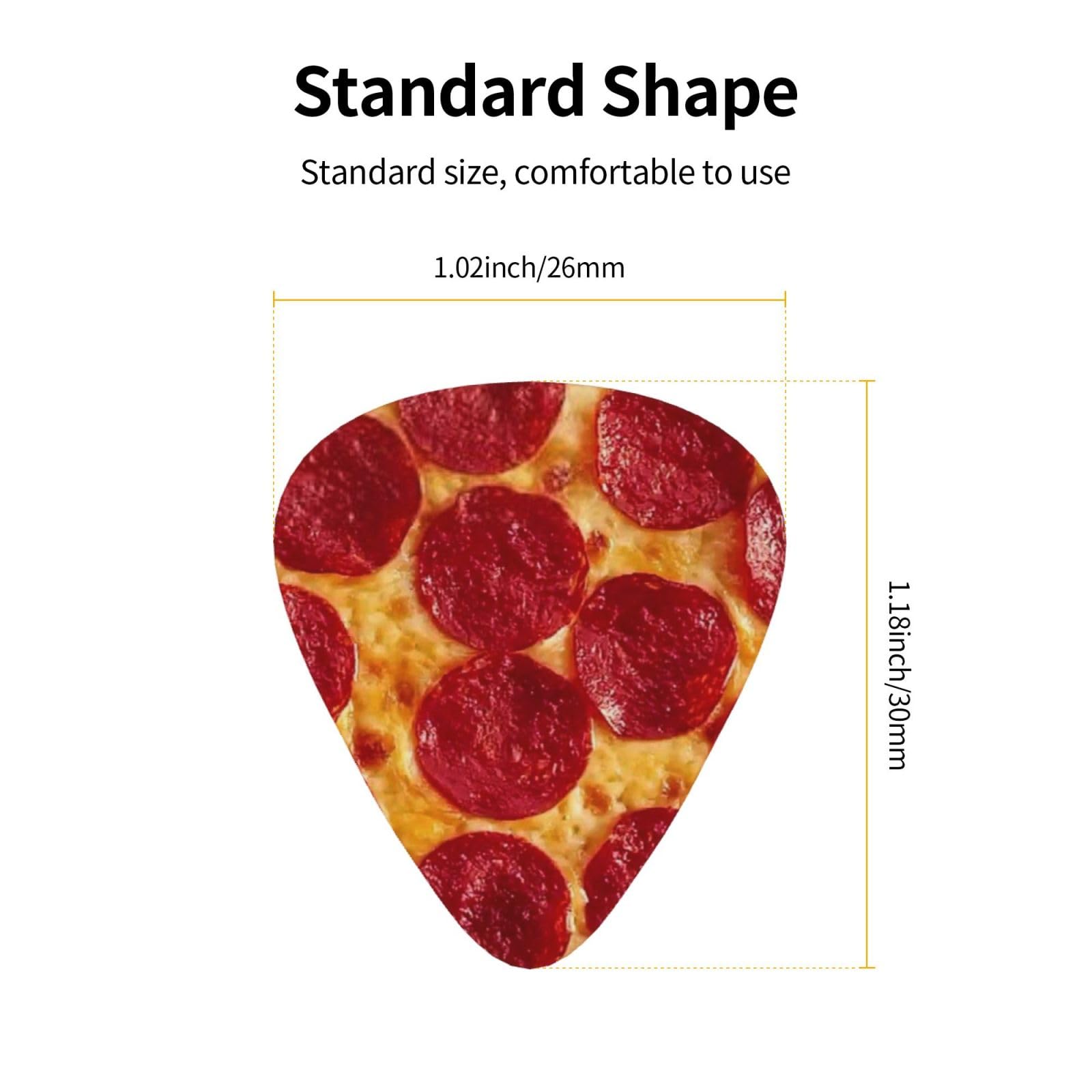 Premium 12-Pack Classic Guitar Picks for Electric, Acoustic Guitar, Bass & Mandolin - Durable One Size Plectrums with Pizza Design - Perfect for Practice, Live Performances & Studio Recording