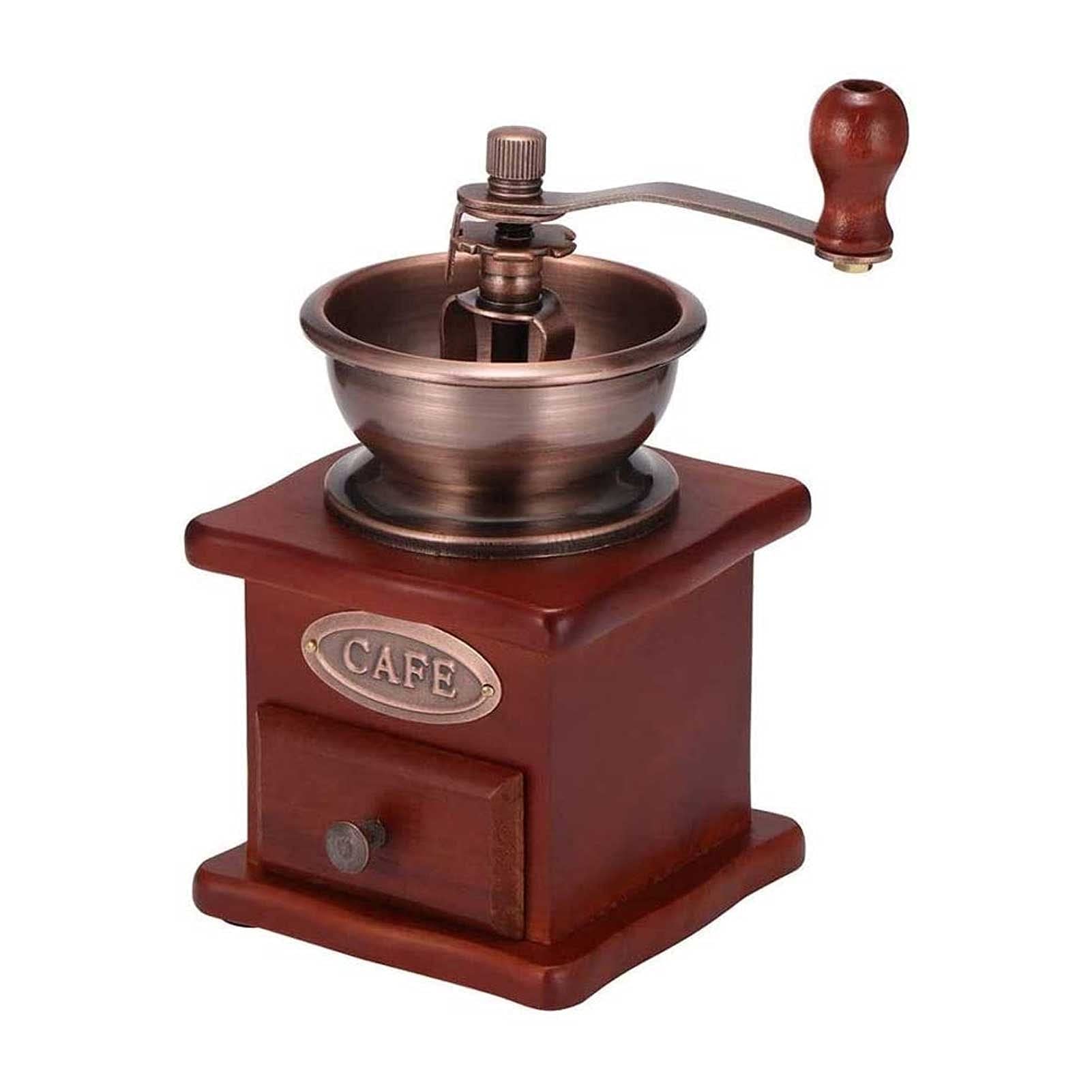 Premium Manual Coffee Grinder - Vintage Wooden Hand Crank Mill for Espresso, French Press & Pour Over | Portable Coffee Bean Grinder for Camping, Travel & Home Use