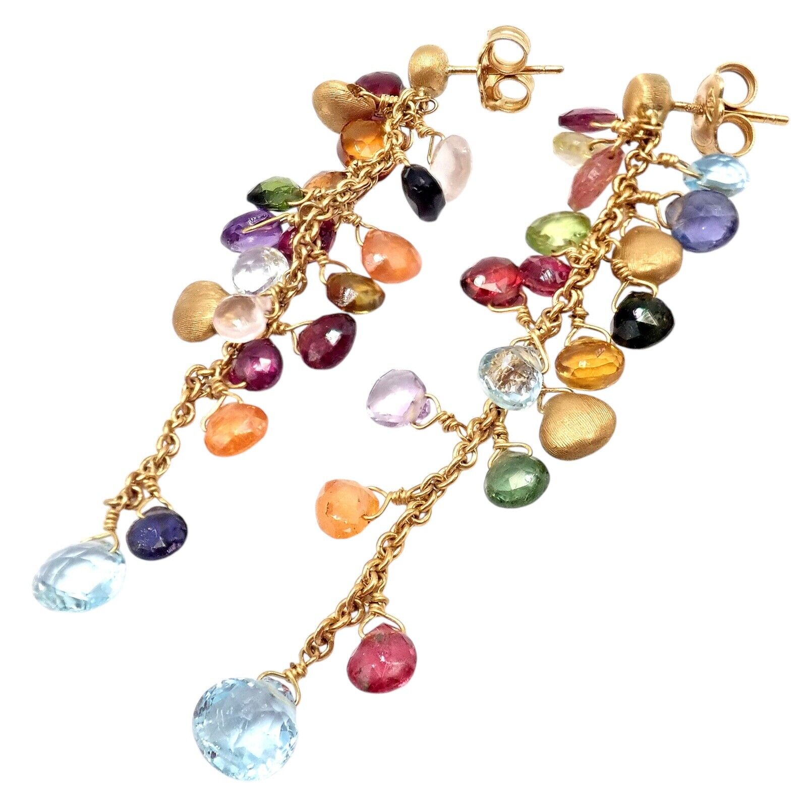 Authentic Marco Bicego 18k Yellow Gold Paradise Multicolor Gemstone Earrings - Luxury Jewelry for Women, Perfect for Weddings, Parties & Special Occasions