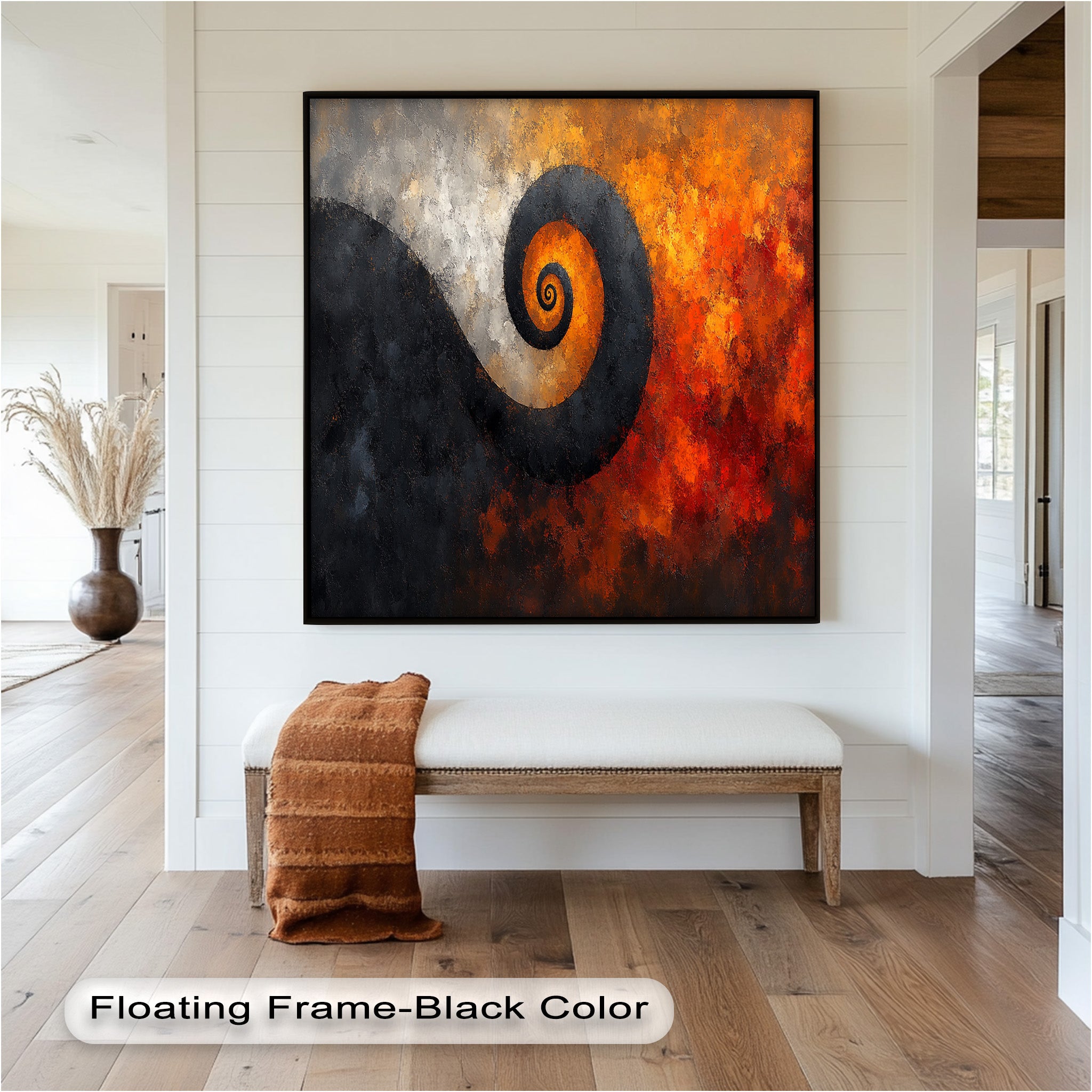 Autumn Swirl Abstract Spiral Oil Painting - Handmade Canvas Wall Art for Living Room, Bedroom & Office Decor
