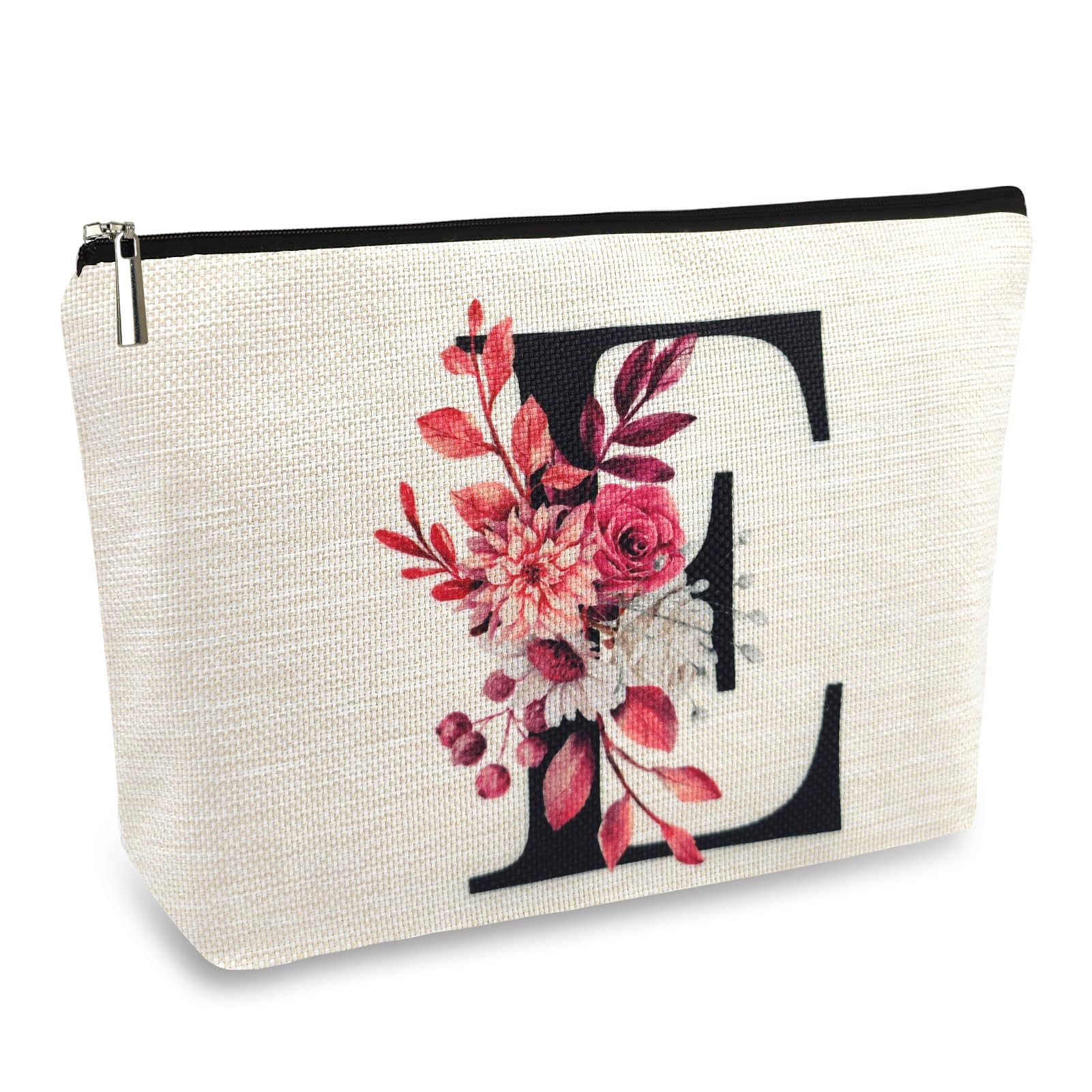 Personalized Floral Monogram Makeup Bag - Custom A-Z Initial Cosmetic Pouch for Women, Mom, Best Friend, Bride, Bridesmaid & Grandma | Perfect Birthday, Mother's Day, Christmas Gift | Travel-Friendly Small Cosmetic Bag for Weddings, Vacations & Everyday Use
