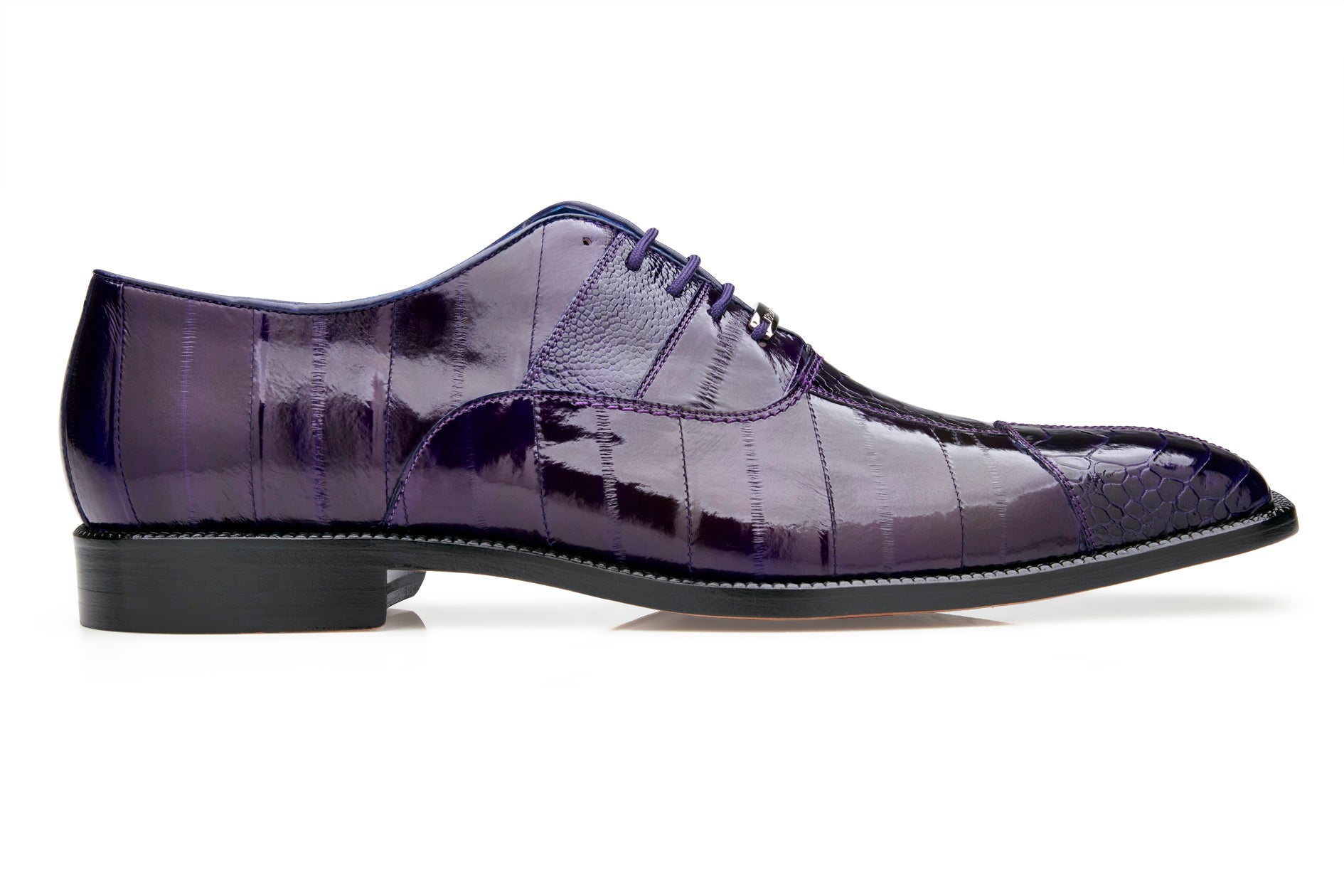 Belvedere Mare Genuine Ostrich & Eel Leather Dress Shoes in Purple - Size 2P7 | Luxury Formal Footwear for Weddings, Business Meetings & Special Occasions