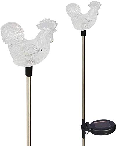 Solar Powered Garden Stake Lights - Color Changing & White LED Landscape Path Lights (Set of 2, Rooster Design) for Outdoor Decoration, Yard, Patio & Walkway Lighting