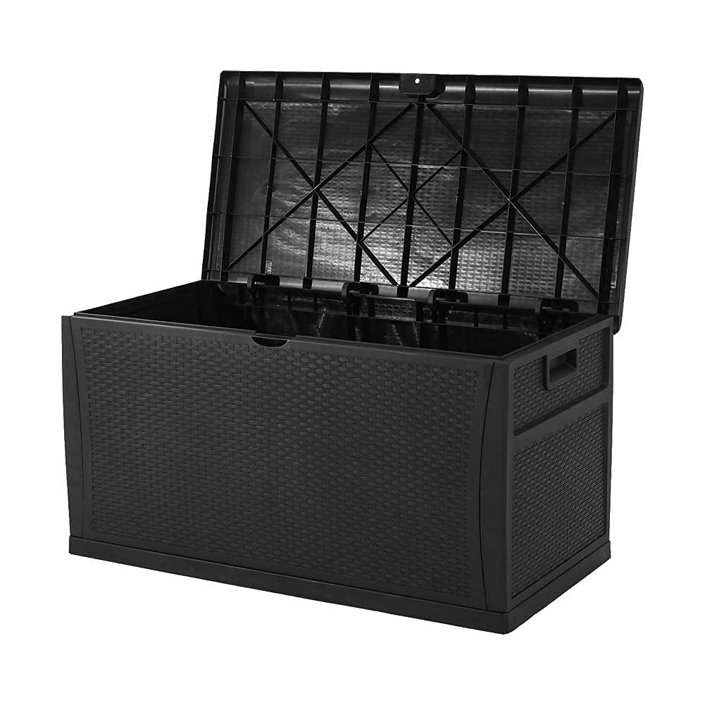 Omelaza 120 Gallon Large Outdoor Deck Storage Box - Waterproof Patio Resin Storage Container for Cushions, Toys & Outdoor Gear (Black) - Perfect for Backyard, Poolside & Garden Organization