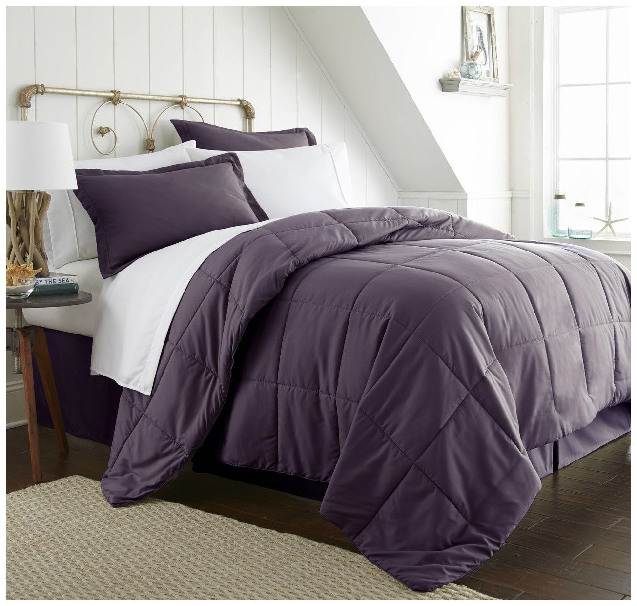 ienjoy Home King Size Purple Bed in a Bag Set - Complete Luxury Bedding Set with Comforter, Sheets & Pillowcases for Master Bedroom Decor